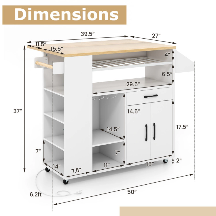 Hivvago Rolling Kitchen Island Cart with Power Outlet for Dining Room