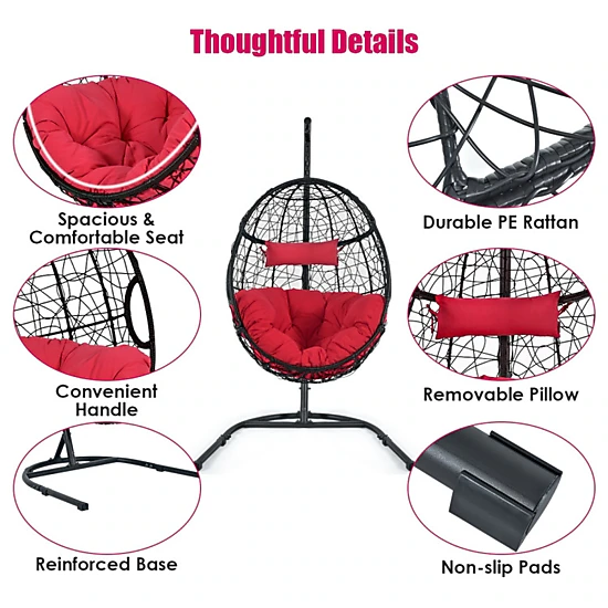 SUGIFT 250-lb Capacity 81-in Hanging Cushioned Hammock Chair with Steel Stand Pillow and Safety Hook