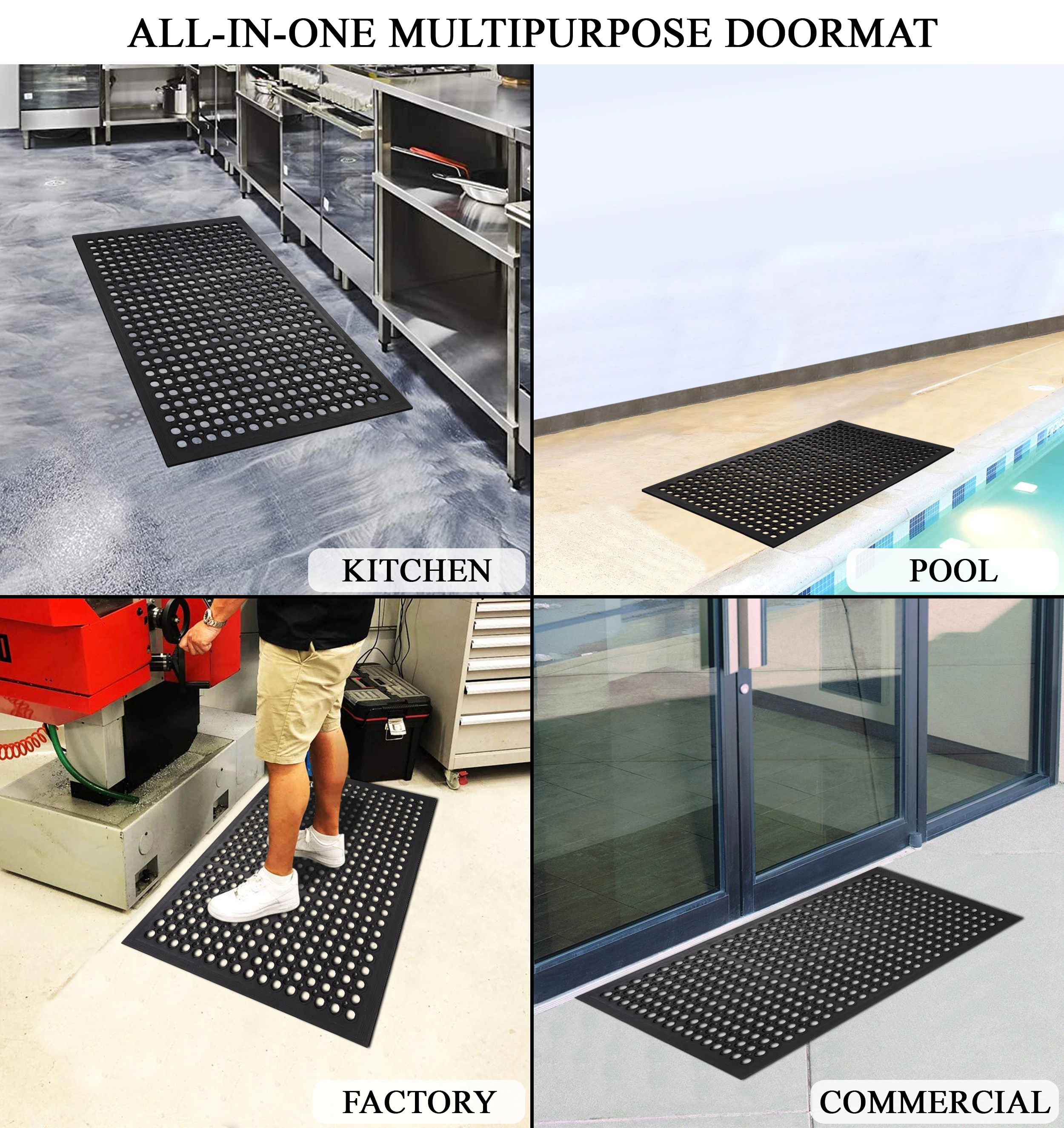 A1 Home Collections Heavy Duty Rubber Floor Mat 2-Pack, Anti-Fatigue Non-Slip Drainage Mat, 32 x 47 Inch