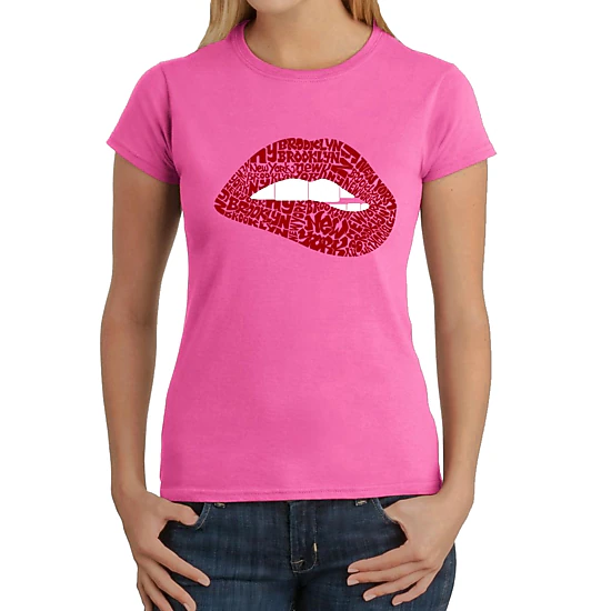 LA Pop Art Women's Word Art T-Shirt - Brooklyn Lips