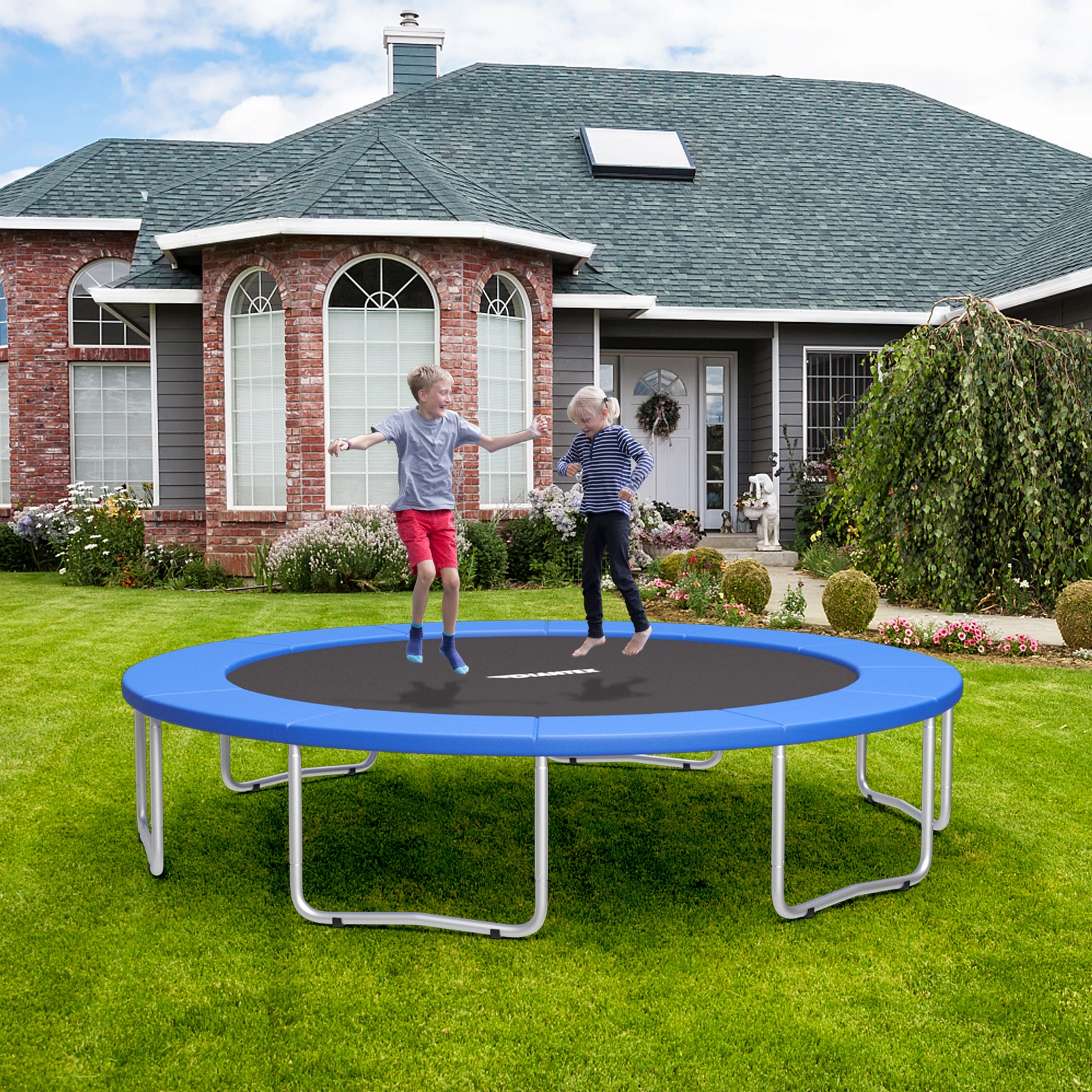 14-ft Universal Trampoline Safety Pad Spring Cover 12-in Width 0.6-in EPE Foam Elastic Straps Waterproof Blue