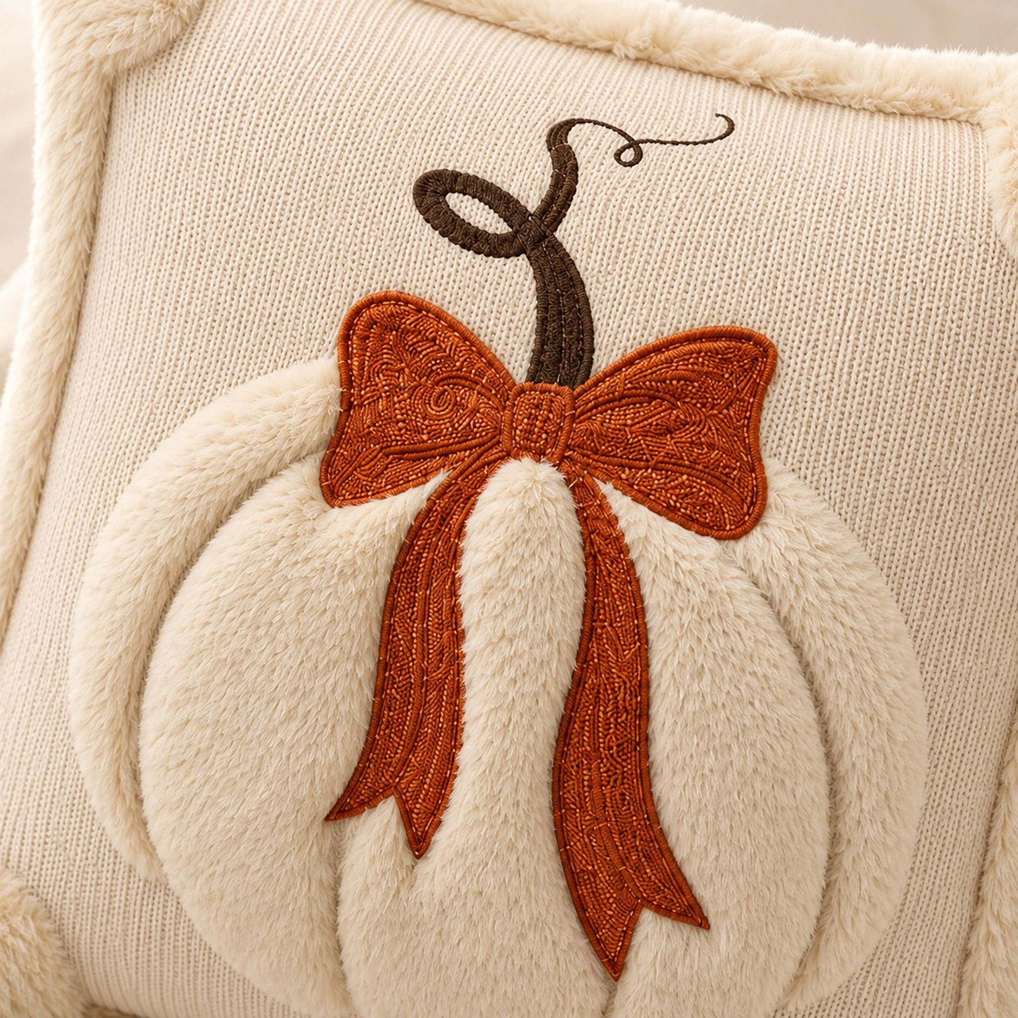 Alilang Fall Textured Pumpkin Bow Decorative Throw Pillow Cover