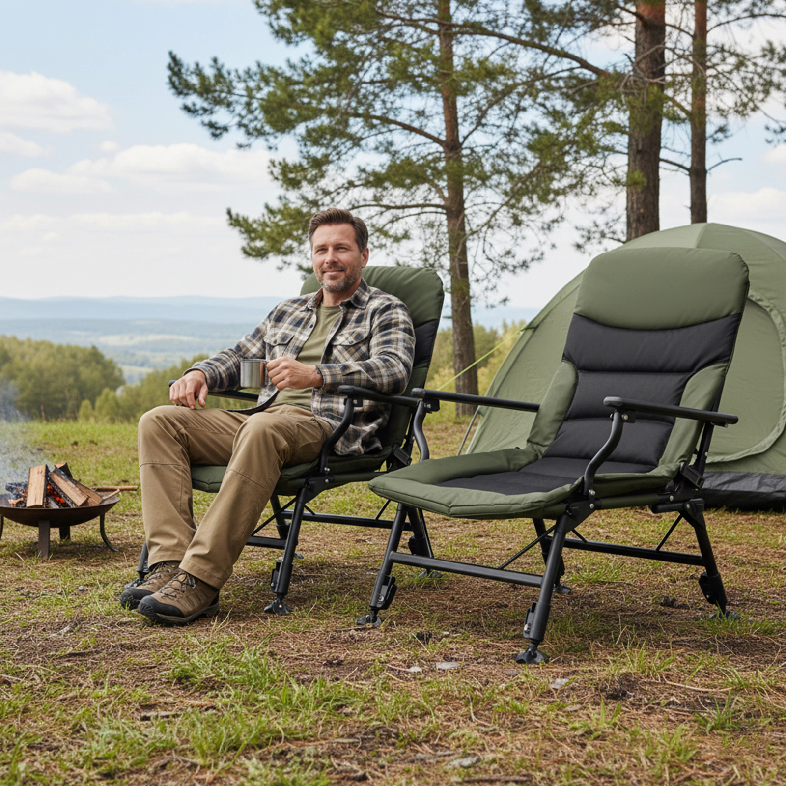 LJG Oversized Foldable Fishing Chair for Adults with Armrest