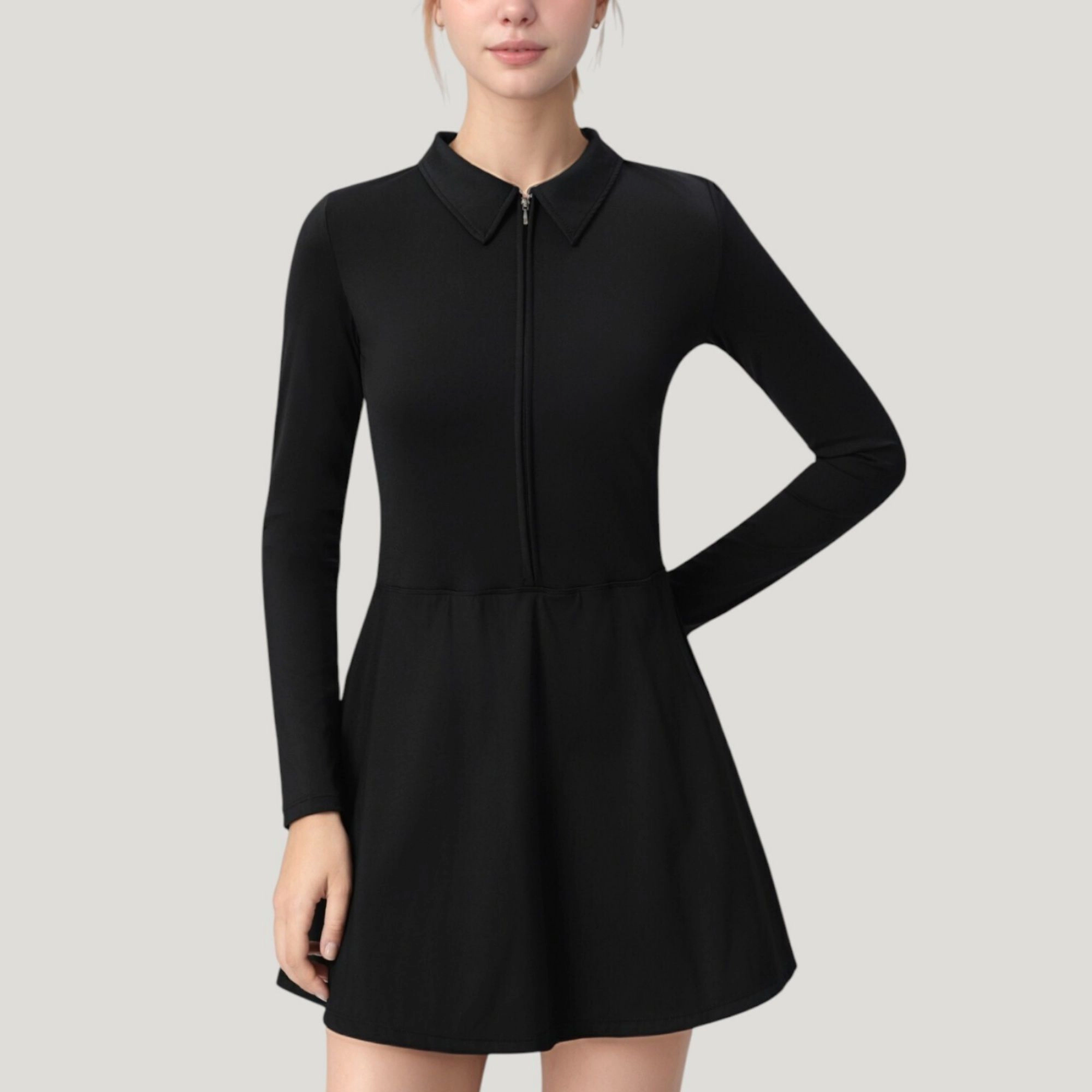 Anna-Kaci Women's Active Dress with Zip Front Closure and Pointed Collar