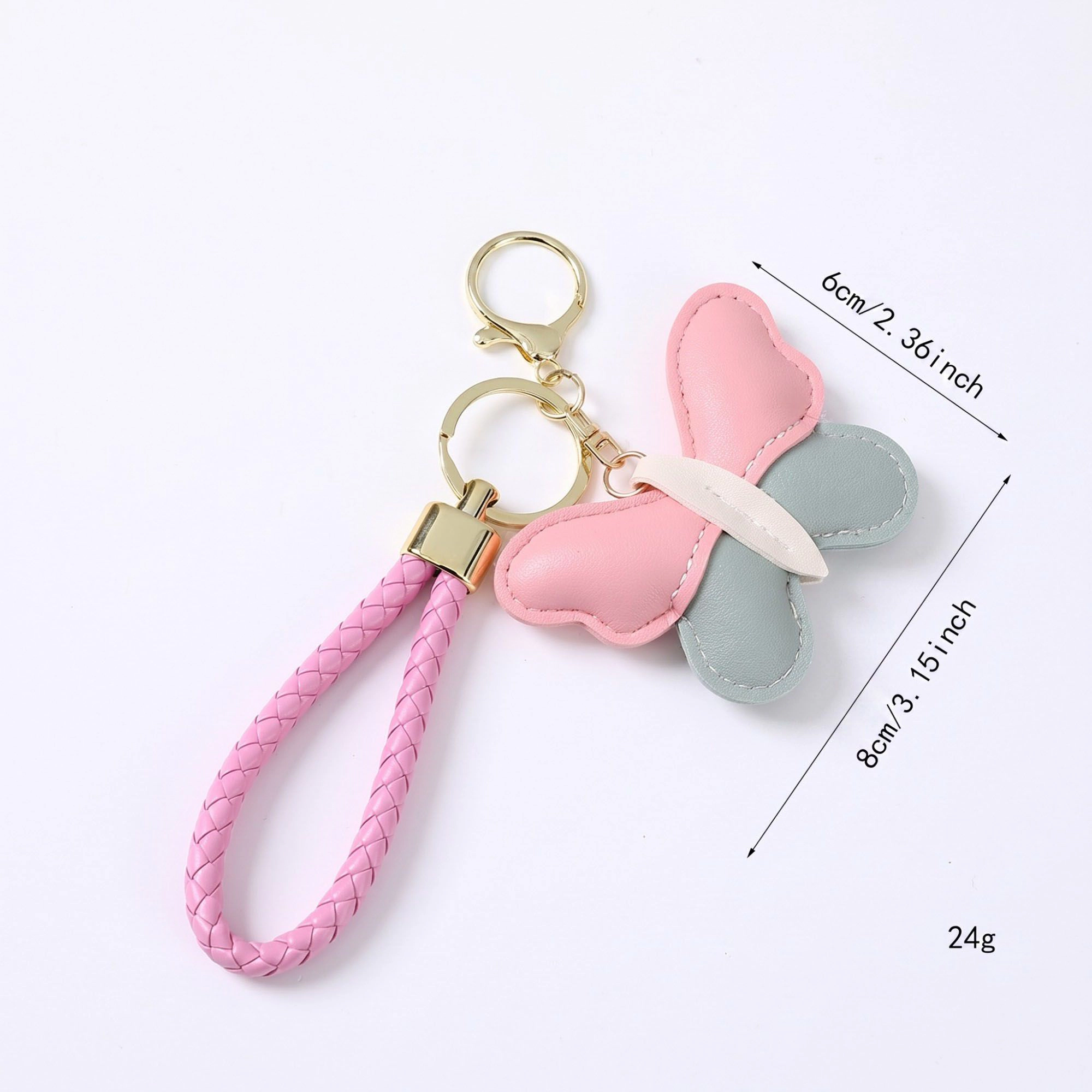 Alilang Women's 2-Piece Womens Faux Leather Bag Charm Keychain with Braided Wrist Strap and Gold Tone Ring