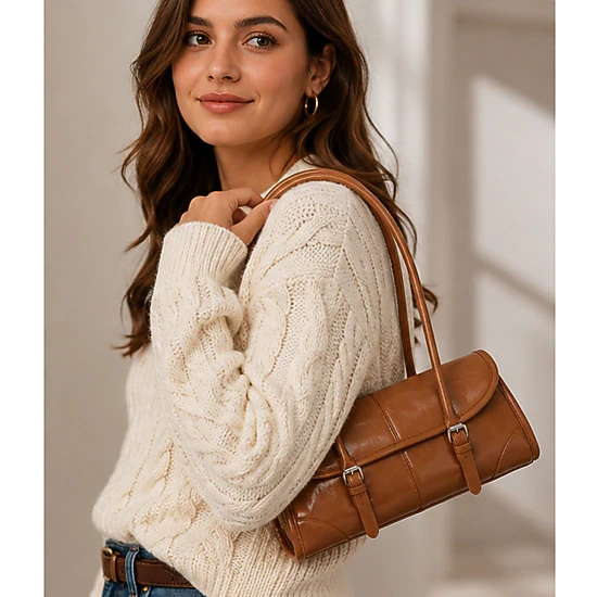 Alilang Women's Vintage Oil-Wax Finish East-West Shoulder Bag