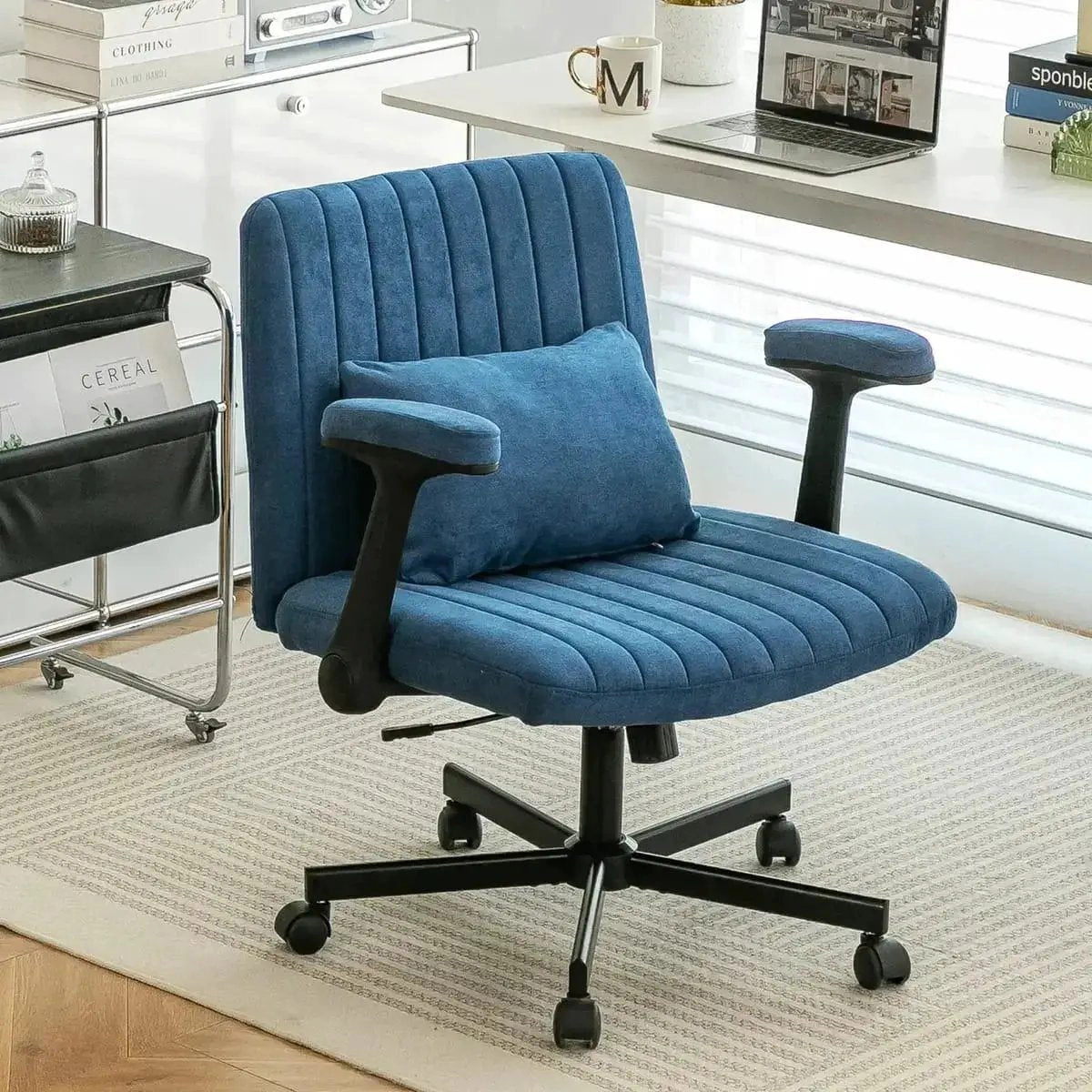 Platinum-Level Office Chairs Blue Velvet Office Chair with Armrests & Memory Foam