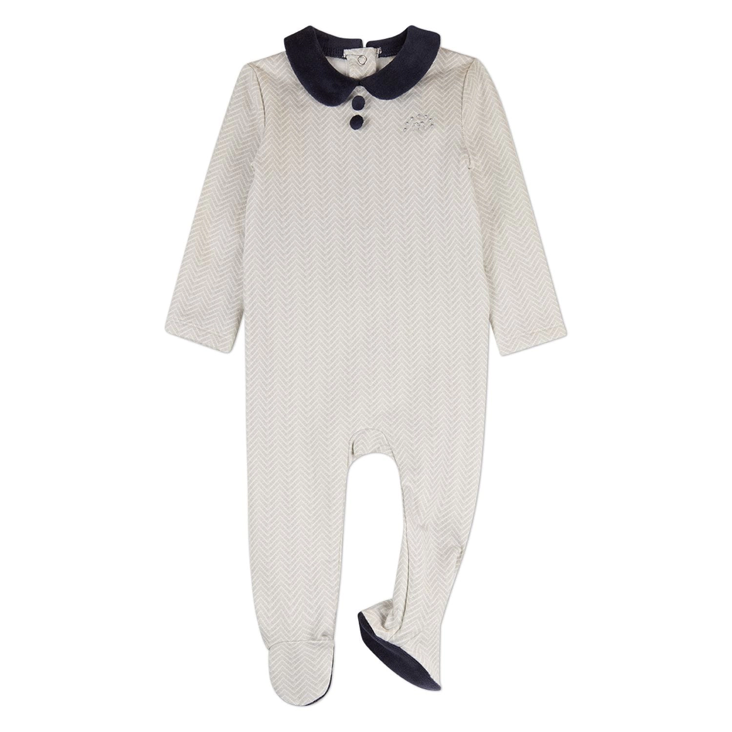 MeMoi Baby Chevron-Print Cotton-Rich Footie with Plush Velour Trim