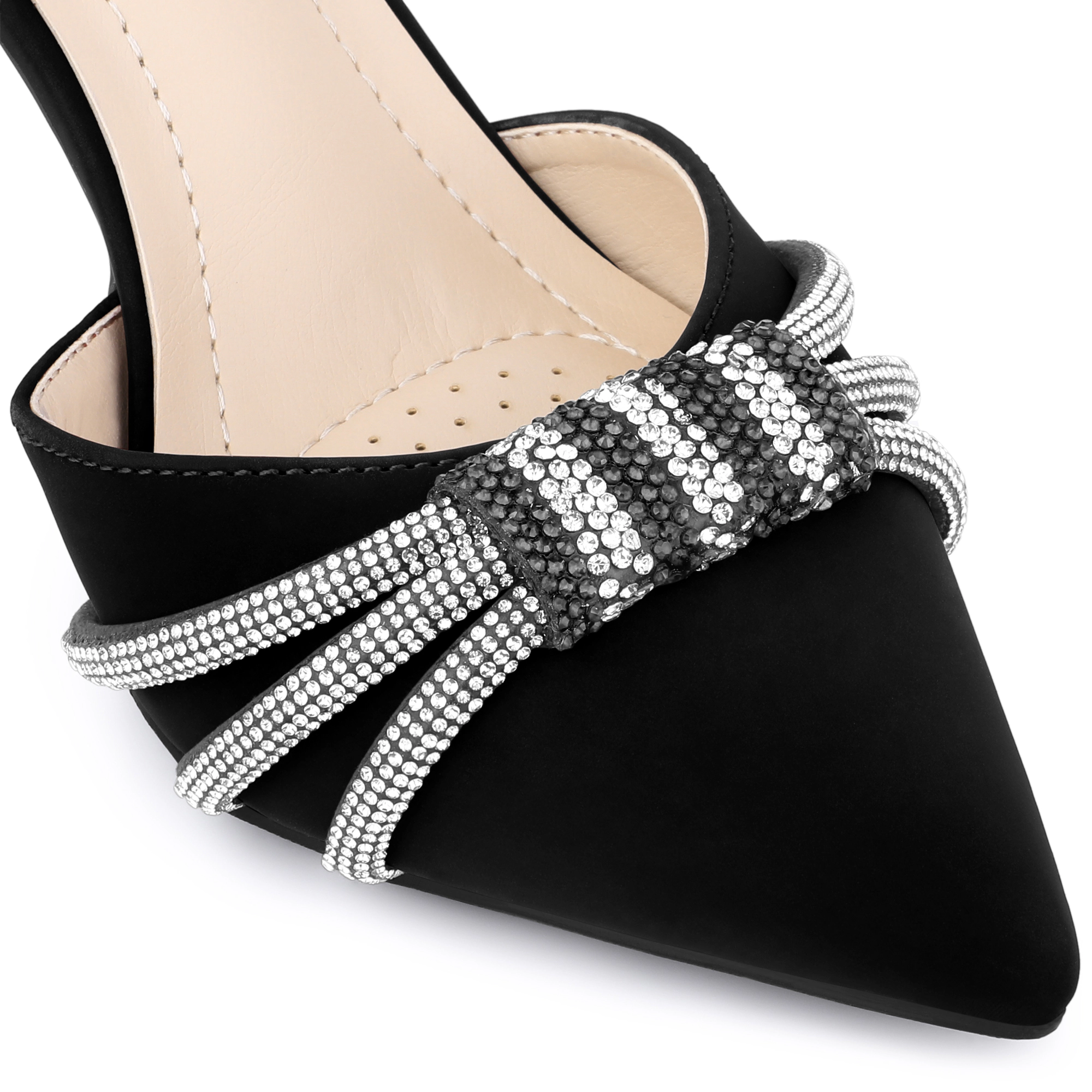 BLISSFUL STEP Women Rhinestone Pointed Toe Stiletto High Heel Pumps