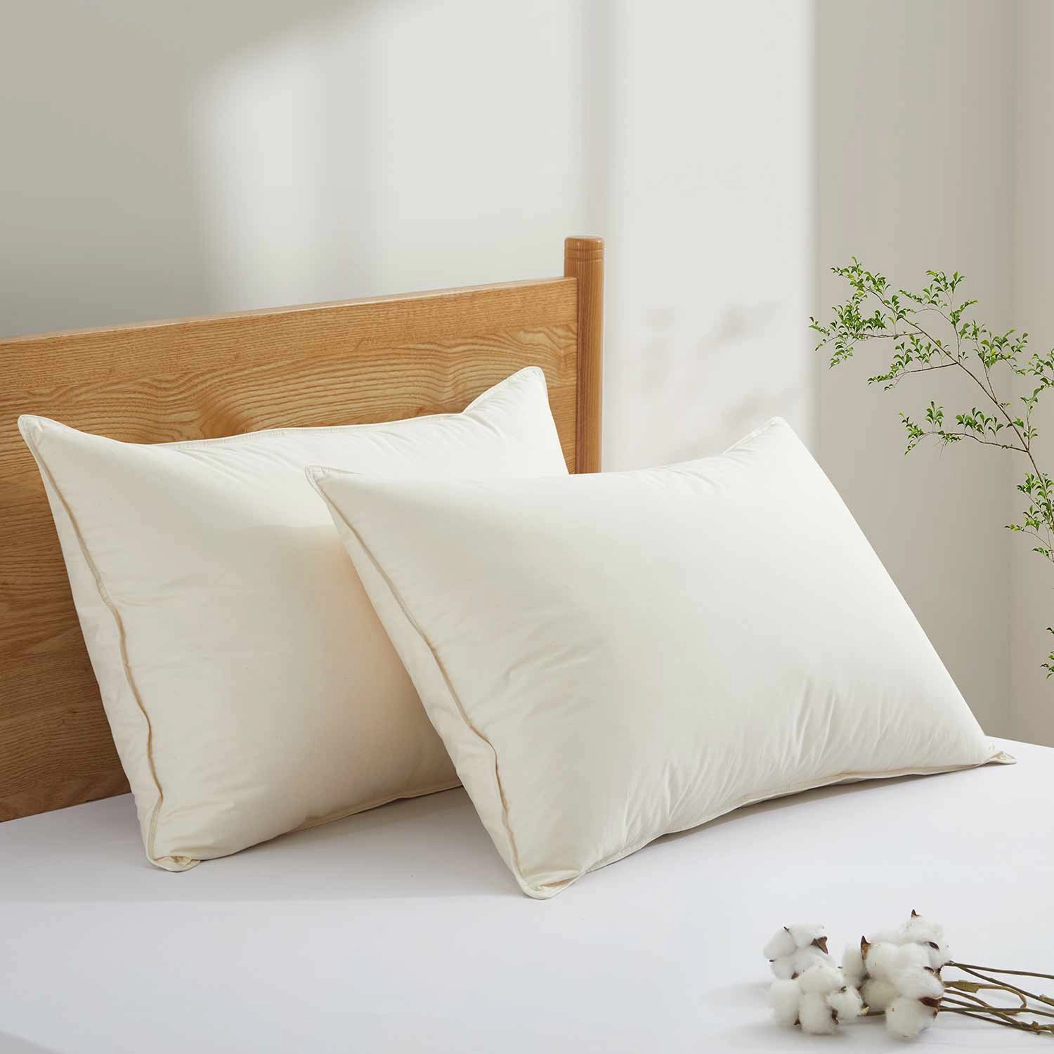 Puredown Selected Organic Cotton Layered Down Pillow Set of 2, Duck Down and Goose Feather