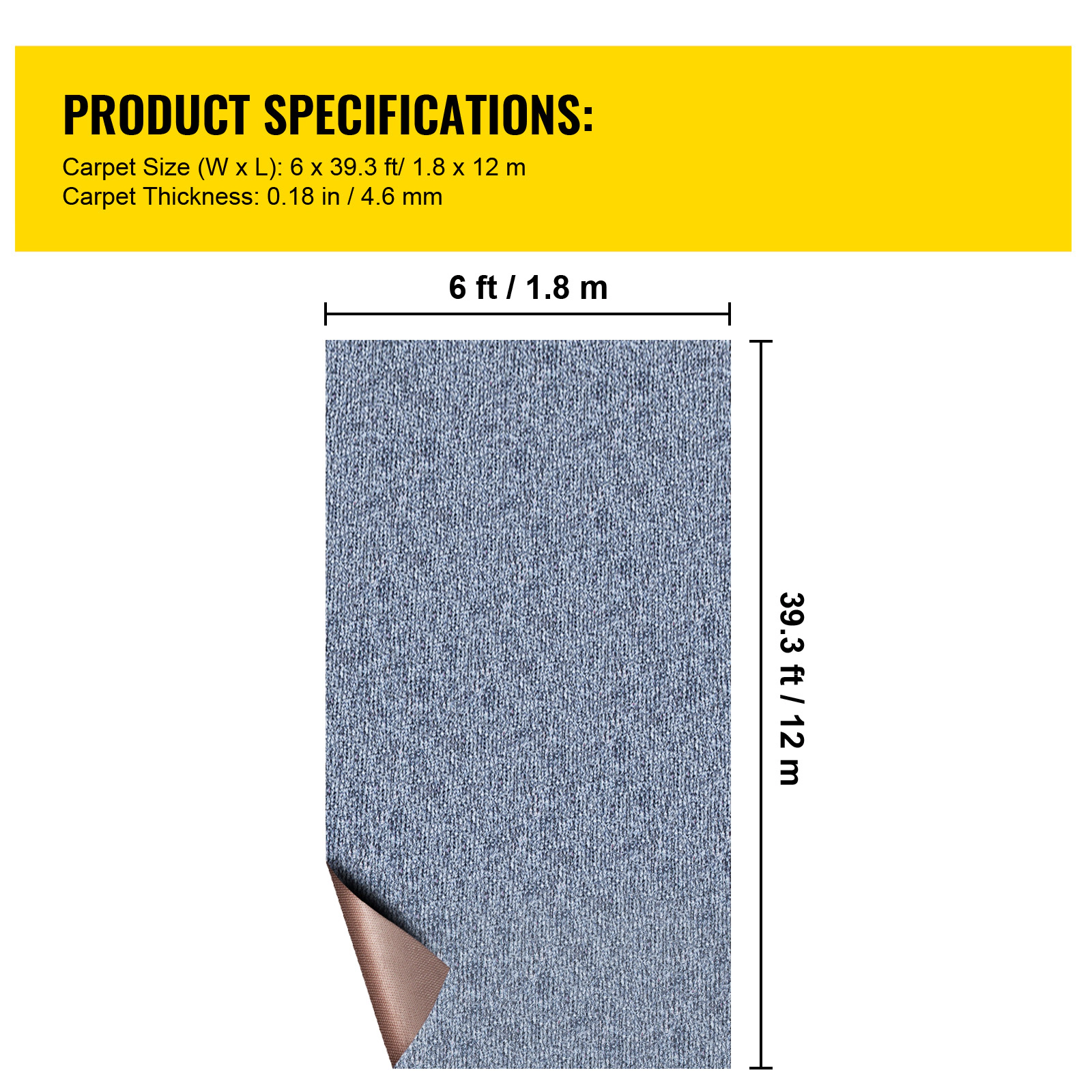 HONGGE Gray Marine Carpet 6 ft Boat Carpet Rugs Indoor Outdoor Rugs for Patio Deck Anti-Slide TPR Water-Proof Back