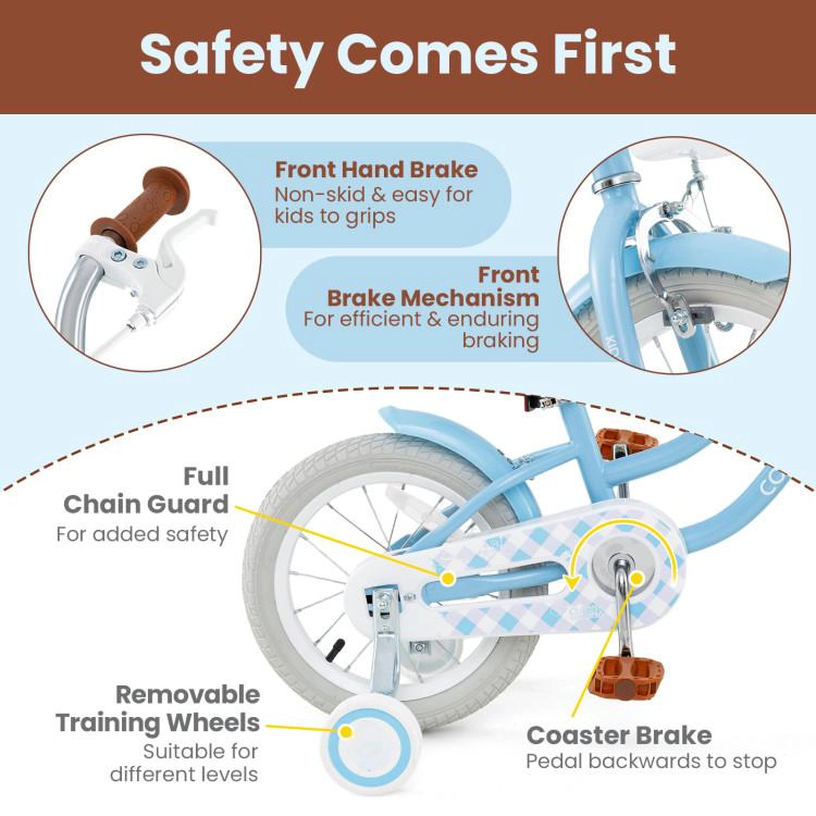 SUGIFT Light Blue Adjustable Handlebar Seat and Storage Basket Kids Bike