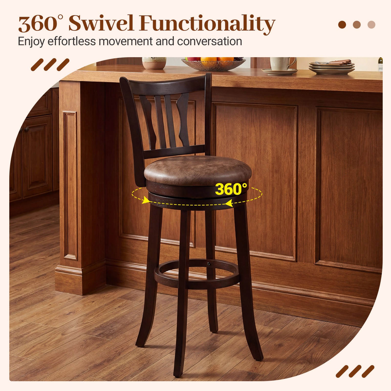 SUGIFT Set of 2 26-in Seat H Swivel Backrest and Footrest 400-lb Rated Counter Height Bar Stools Cappuccino