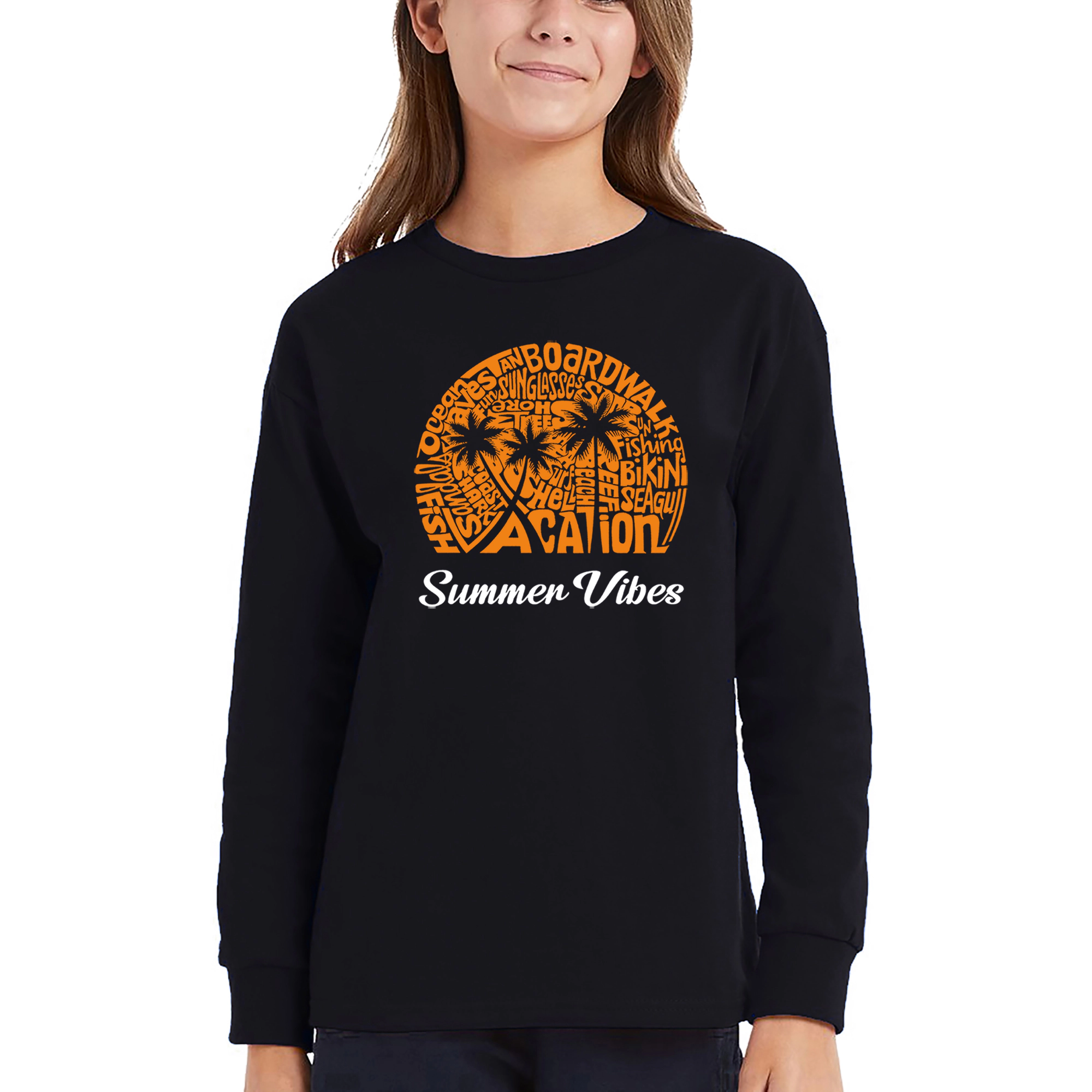 LA Pop Art Girls Long Sleeve Word T-Shirt - Summer Vibes