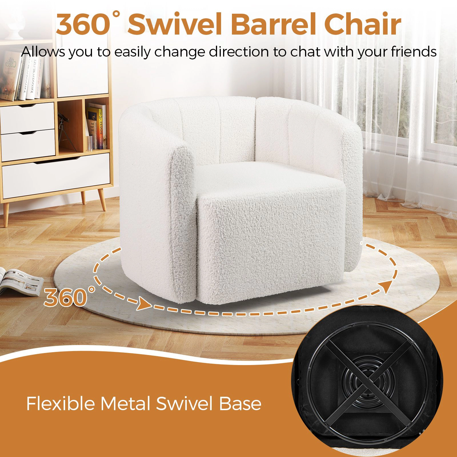 SlickBlue 360 Swivel Accent Barrel Chair with Sherpa Fabric White