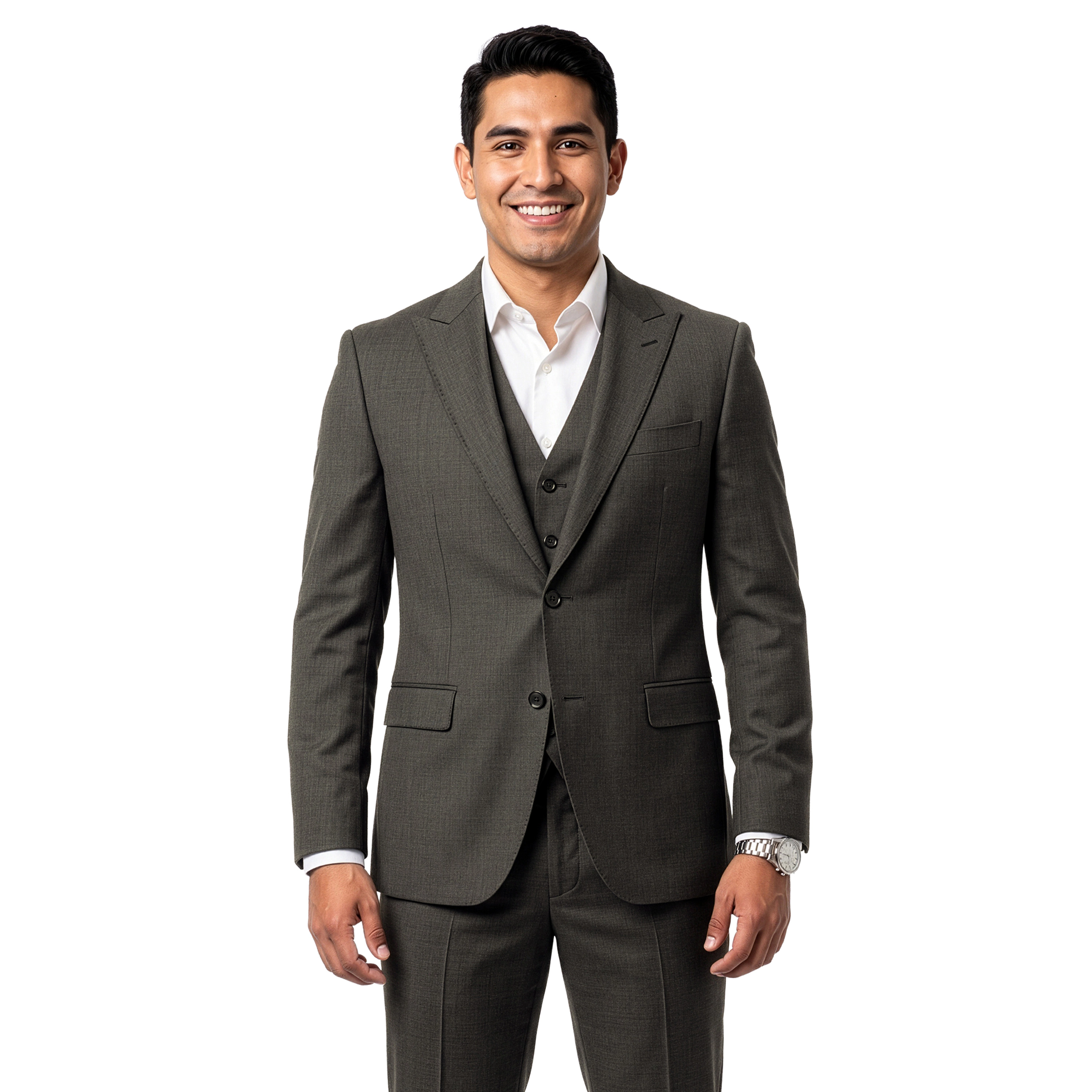 Tazzio Mens Slim Fit Peak Lapel 3 Piece Suit Set with Pick Stitch