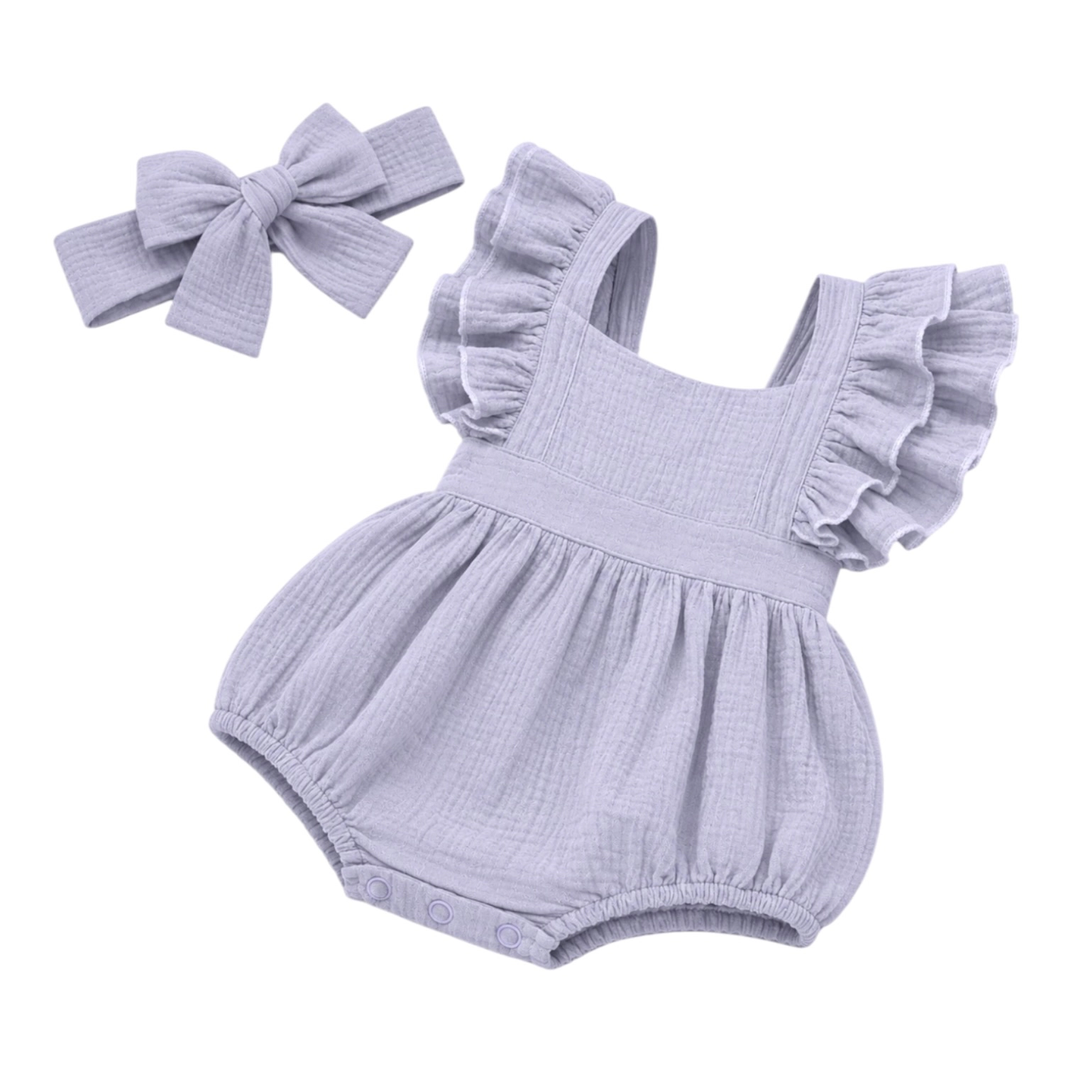 Laurenza's Baby Girls Blue Romper with Headband
