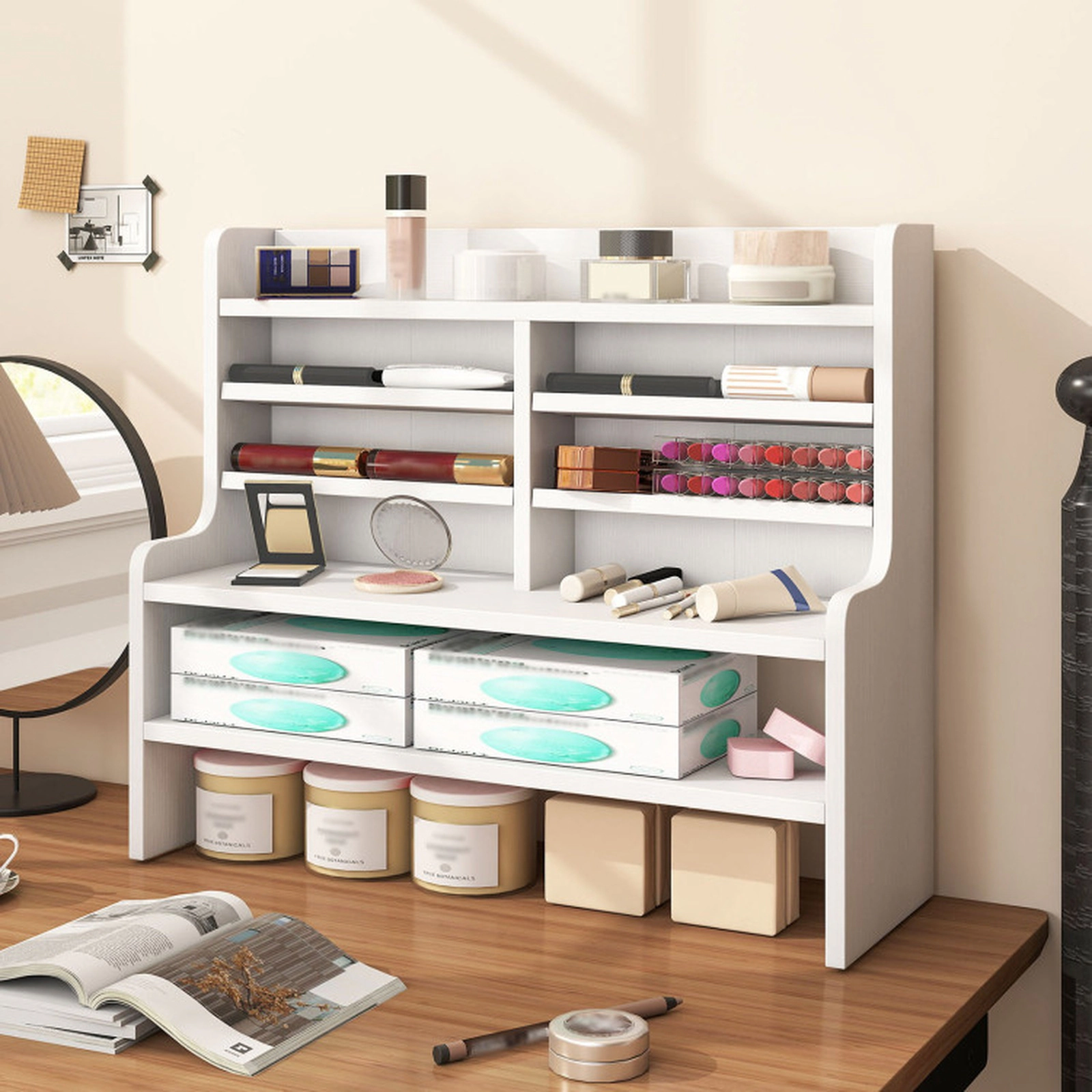 SUGIFT White 6-Tier Compact Storage Rack with 4 Removable Shelves for Craft Supplies
