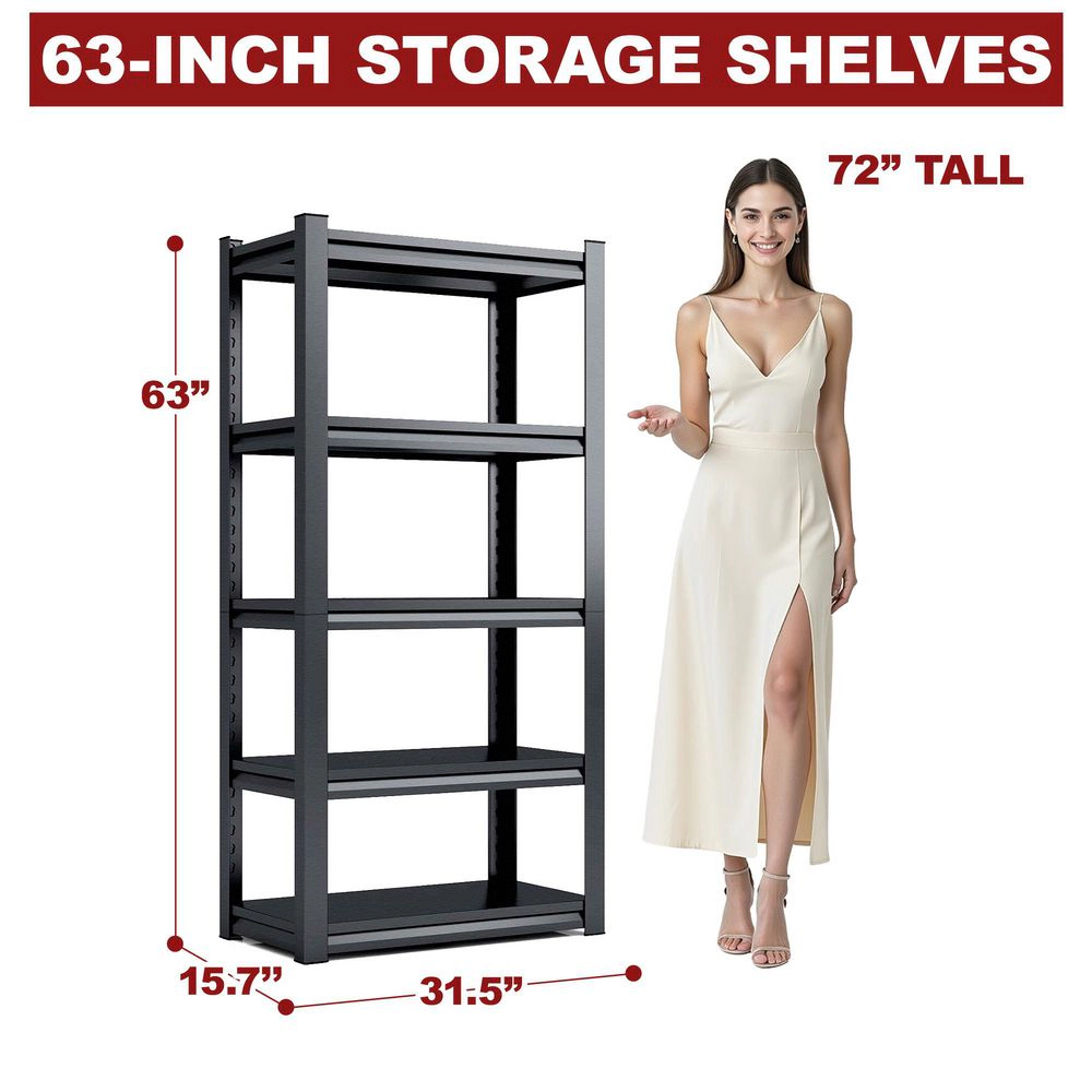 Flynama 5-Shelf Heavy Duty Steel Adjustable Garage Storage Shelving Unit in Black (31.5 in. W x 63 in. H x 15.7 in. D)