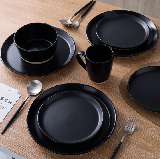 Stone Lain Jules Stoneware 16-Piece Dinnerware Set, Service for 4, Black