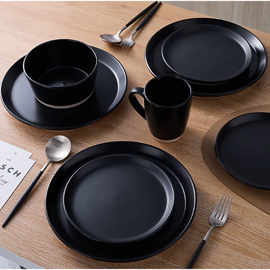 Stone Lain Jules Stoneware 16-Piece Dinnerware Set, Service for 4, Black