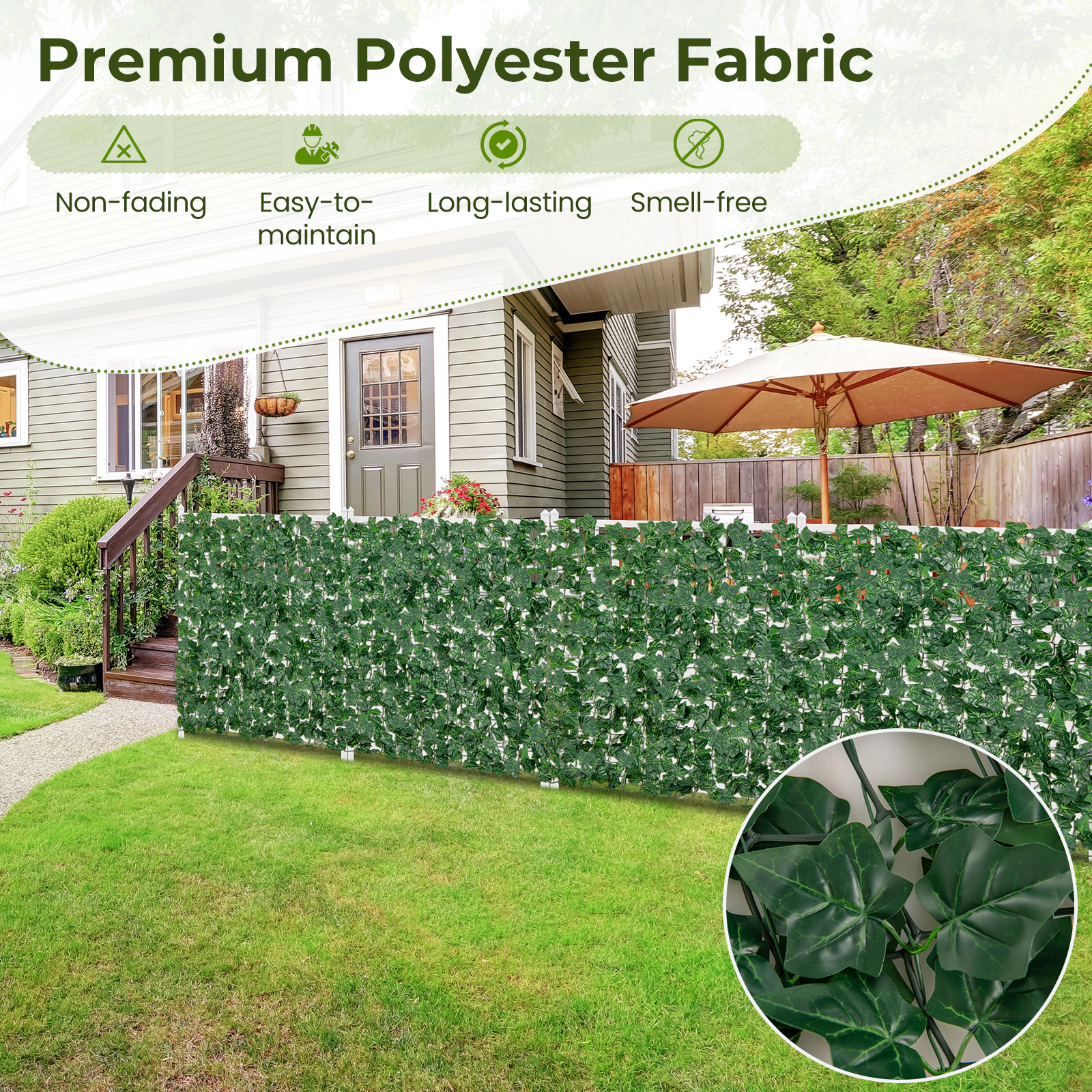 SUGIFT 120-in x 40-in 3D Ivy Leaves Roll Artificial Privacy Fence Screen 33.5 sq ft Coverage 7.5-lb Dark Green