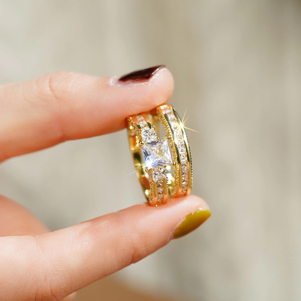 Princess Cut Cubic Zirconia 2‑Piece Bridal Ring Set Stackable Engagement Wedding Bands for Women