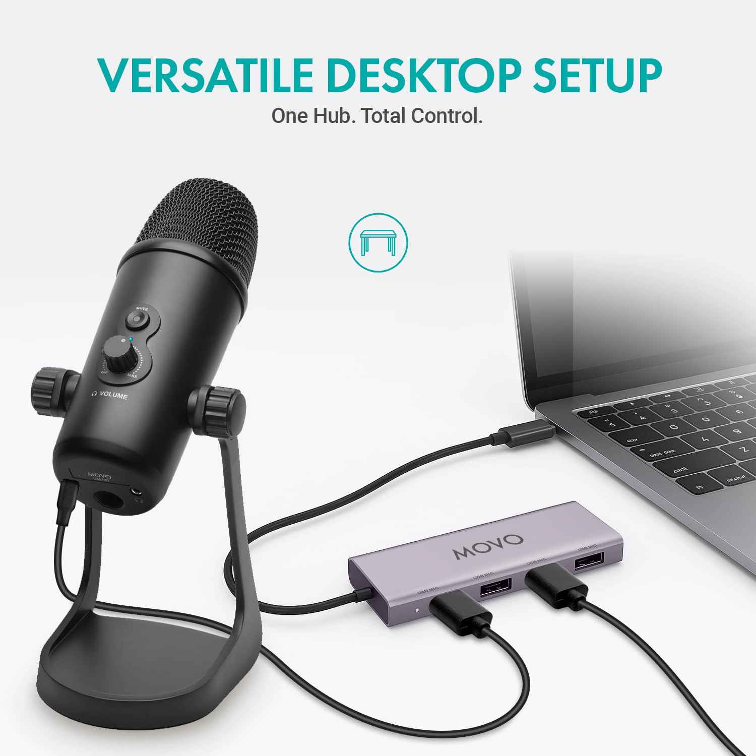 Movo 2-Person USB Podcast Bundle – 2 Condenser Mics, and USB Hub