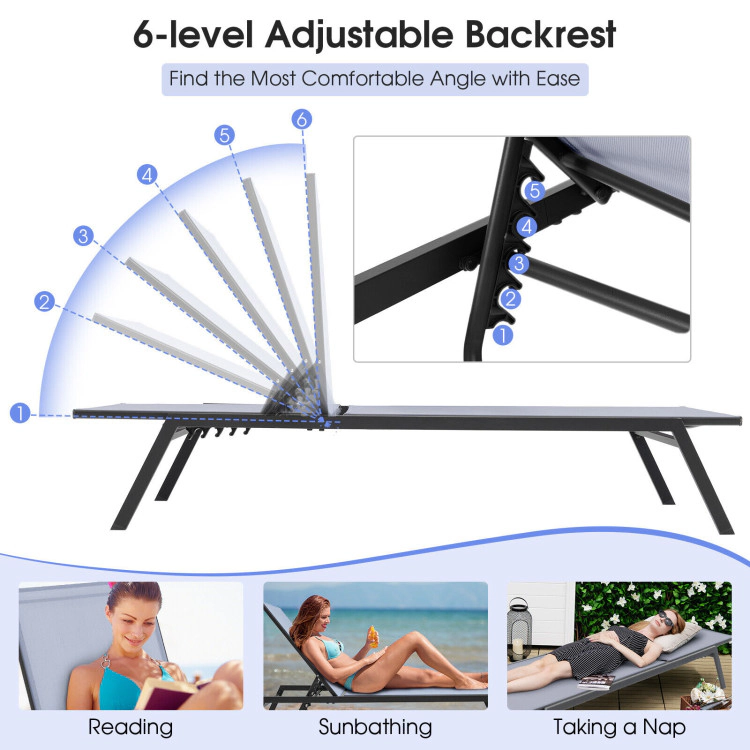 Hivvago Outdoor Adjustable Chaise Lounge Chair with Lay Flat Position and Quick-Drying Fabric