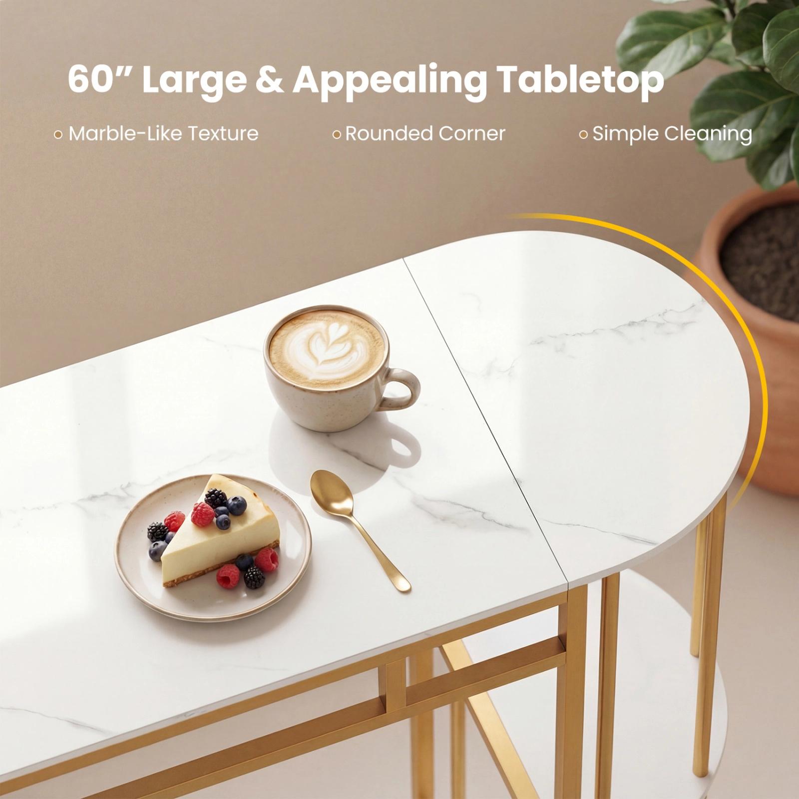 SUGIFT 3 Piece Bar Table Set White 60 in Faux Marble Table with 2 Upholstered Barstools