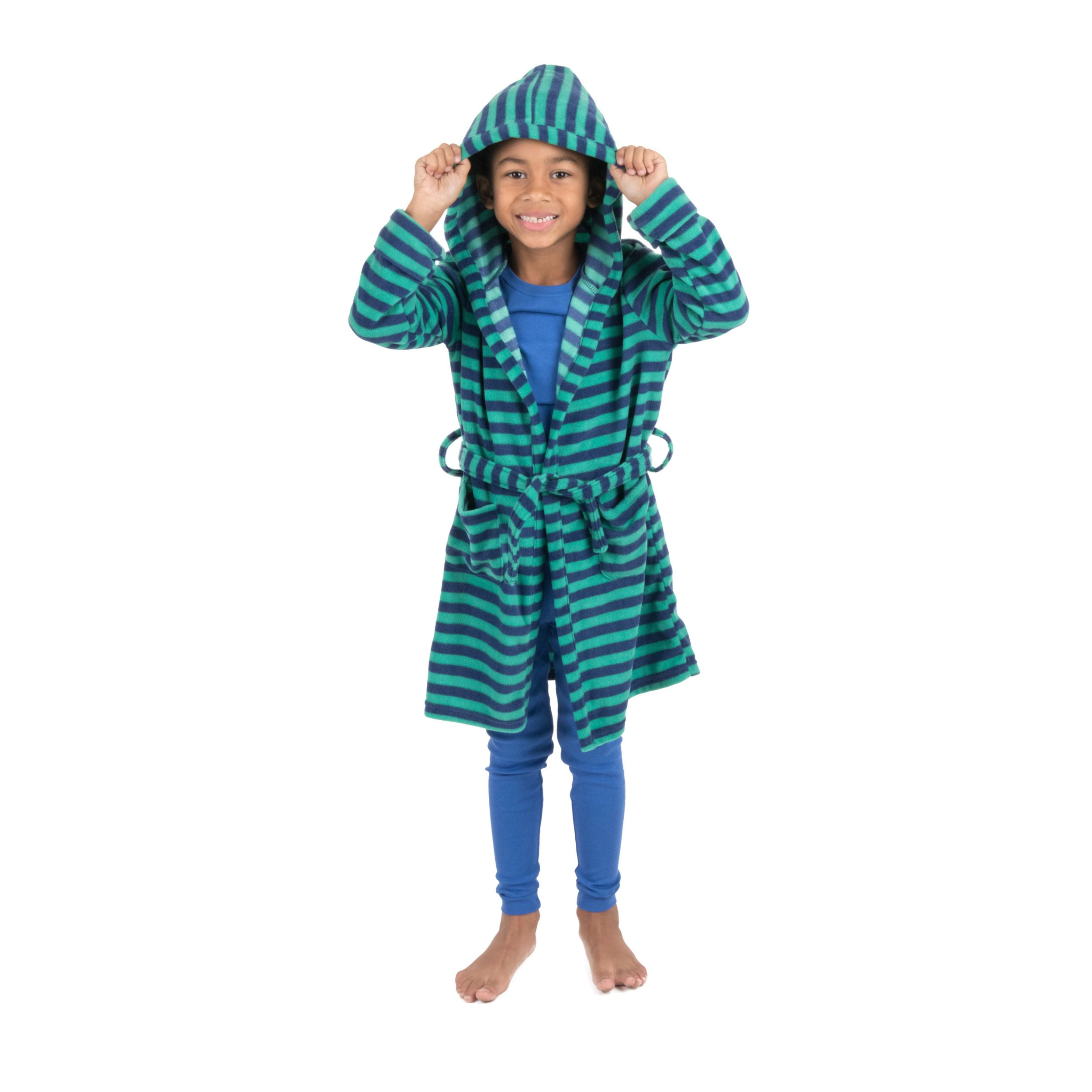 Leveret Kids Striped Hooded Fleece Robe with Pockets