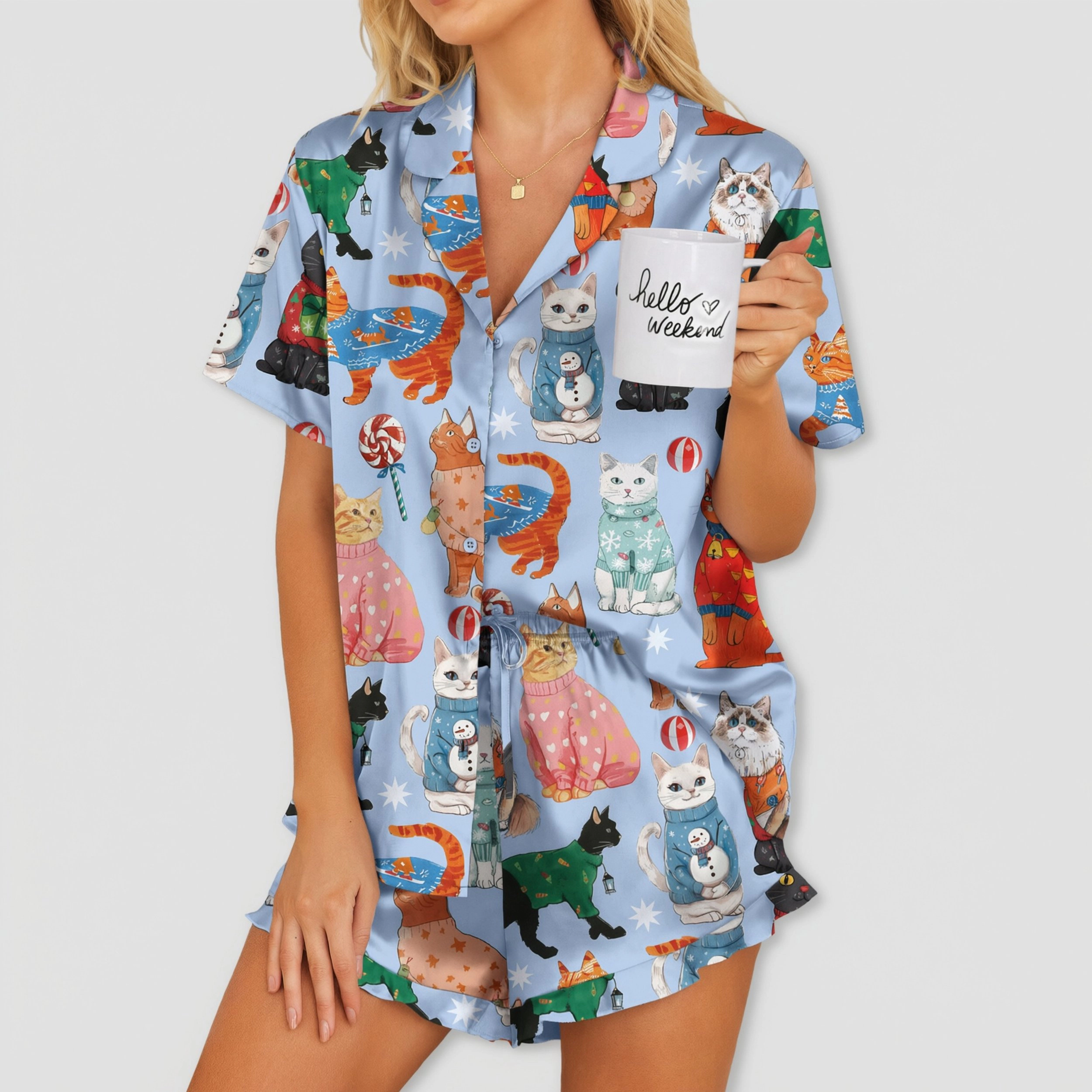 Ekouaer Womens Satin Pajamas Set Button Down 2 Piece Silk Pjs Shorts Ruffle Lingerie Notch