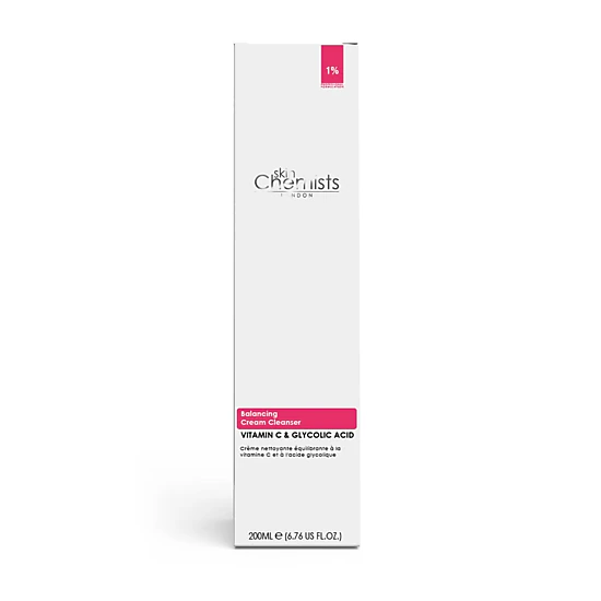 skinChemists Balancing Vitamin C & Glycolic Acid Cream Cleanser 200ml - For Acne, Blemishes & Large Pores
