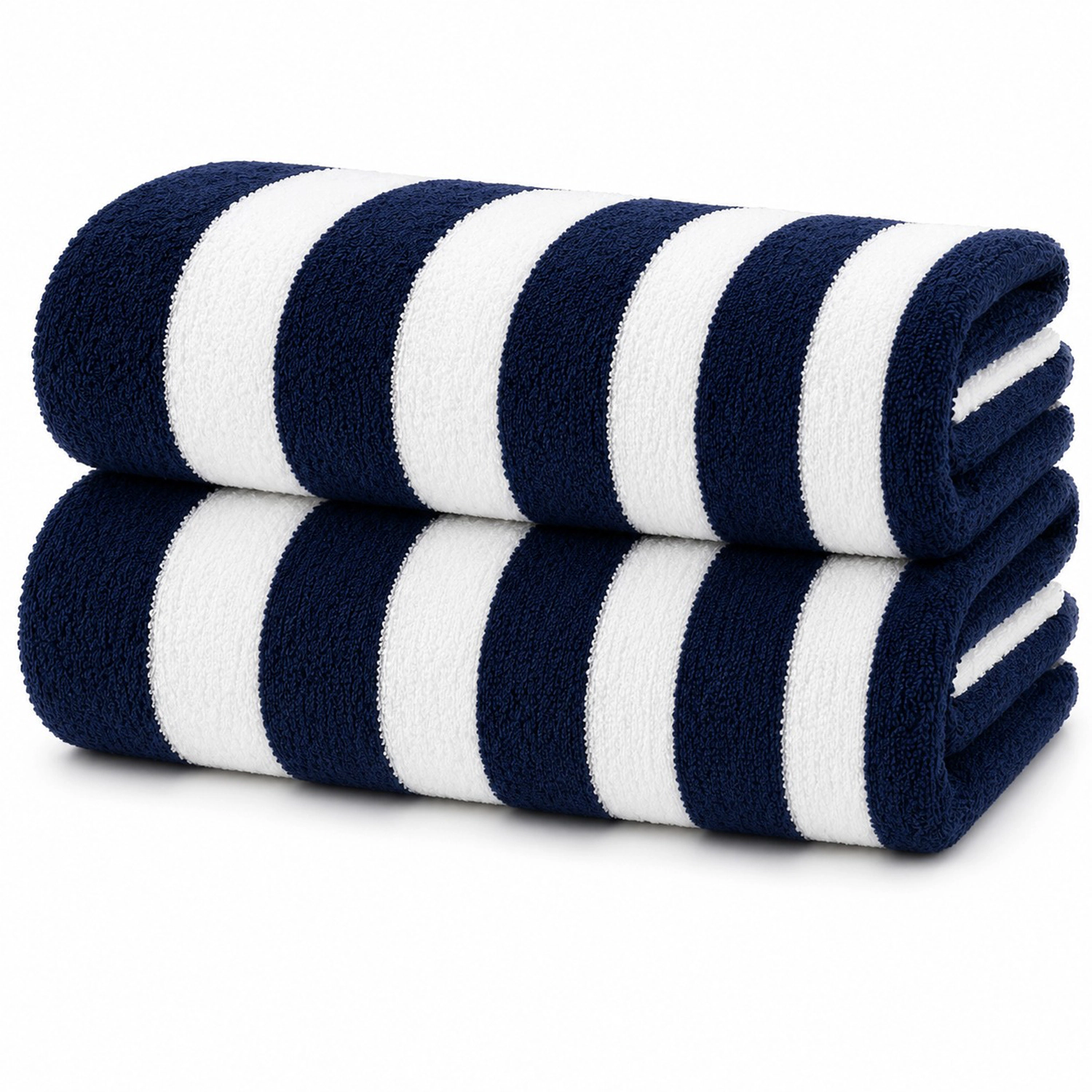 Plazatex Cabana Terry Cloth Stripe 80% Cotton 20% Polyester 2 Pack Beach Bath Towel 36" x 66" Navy
