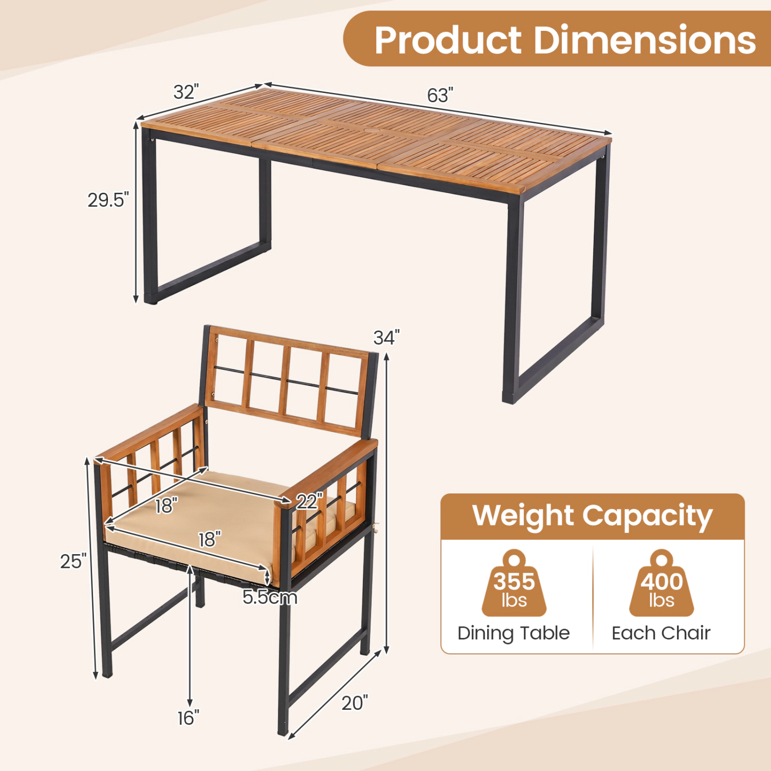 Hivvago 7-Piece Outdoor Dining Set With Acacia Wood Table & Chairs And Umbrella Hole