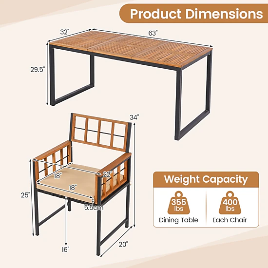 Hivvago 7-Piece Outdoor Dining Set With Acacia Wood Table & Chairs And Umbrella Hole