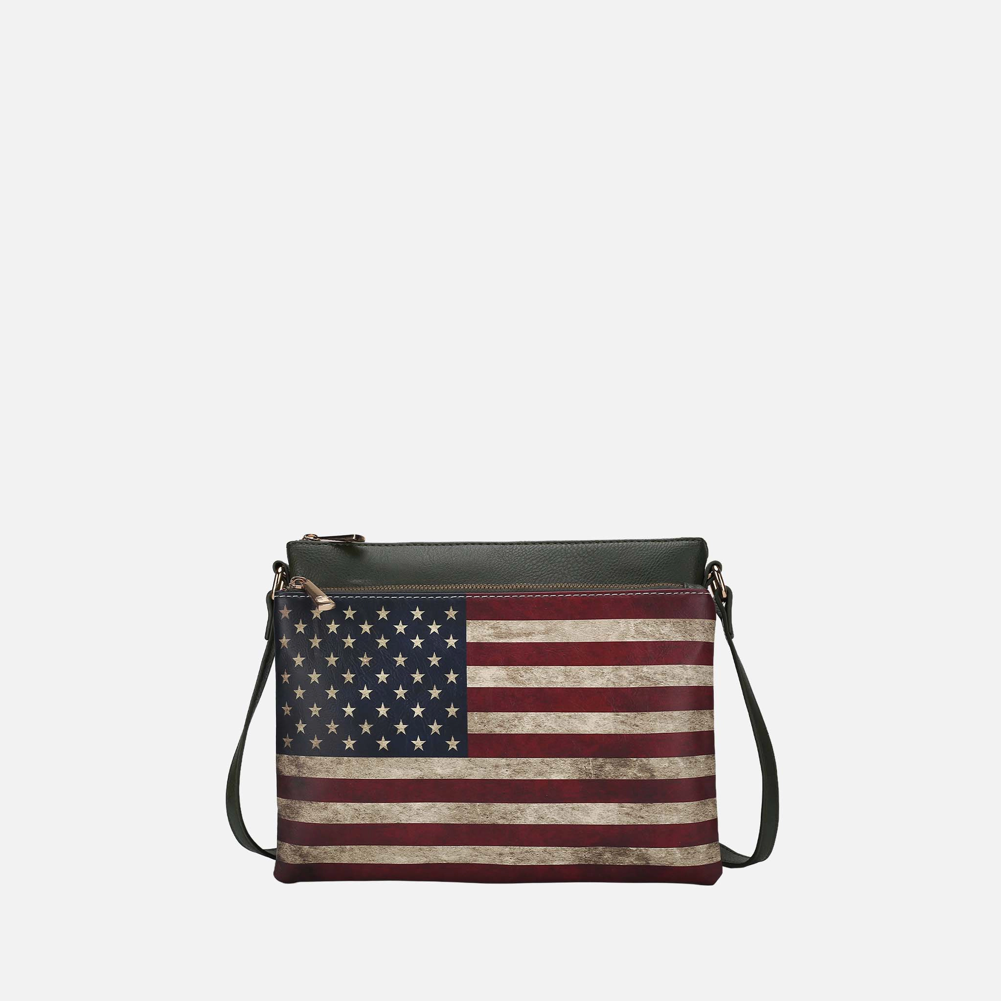 Mia K Collection Madeline Crossbody Bag - Patriotic Flag Print Vegan Leather