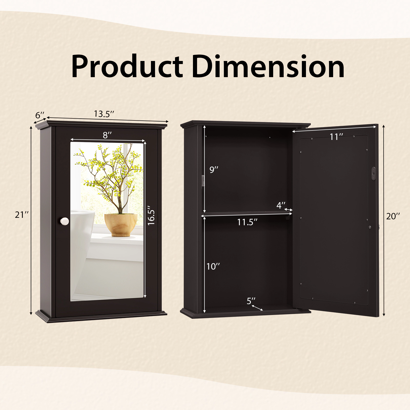 SlickBlue Wall Mounted Bathroom Cabinet with Mirror & Adjustable Shelf