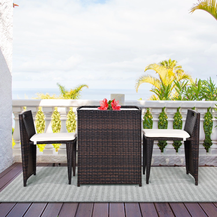 Hivvago 3 Pieces Cushioned Outdoor Wicker Patio Set With No Assembly Needed