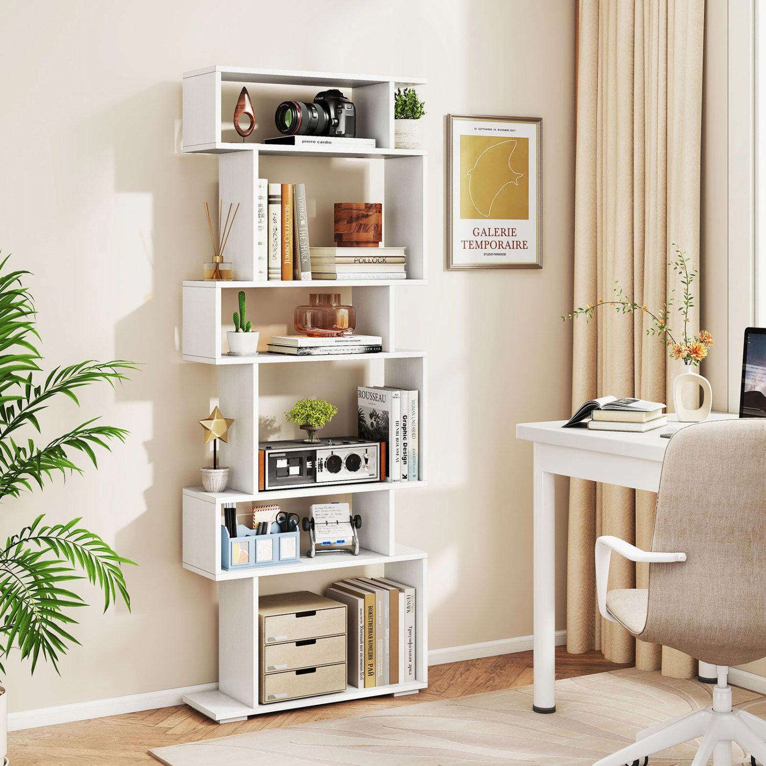 SlickBlue Modern 6-Tier Geometric Bookshelf with Open Shelves