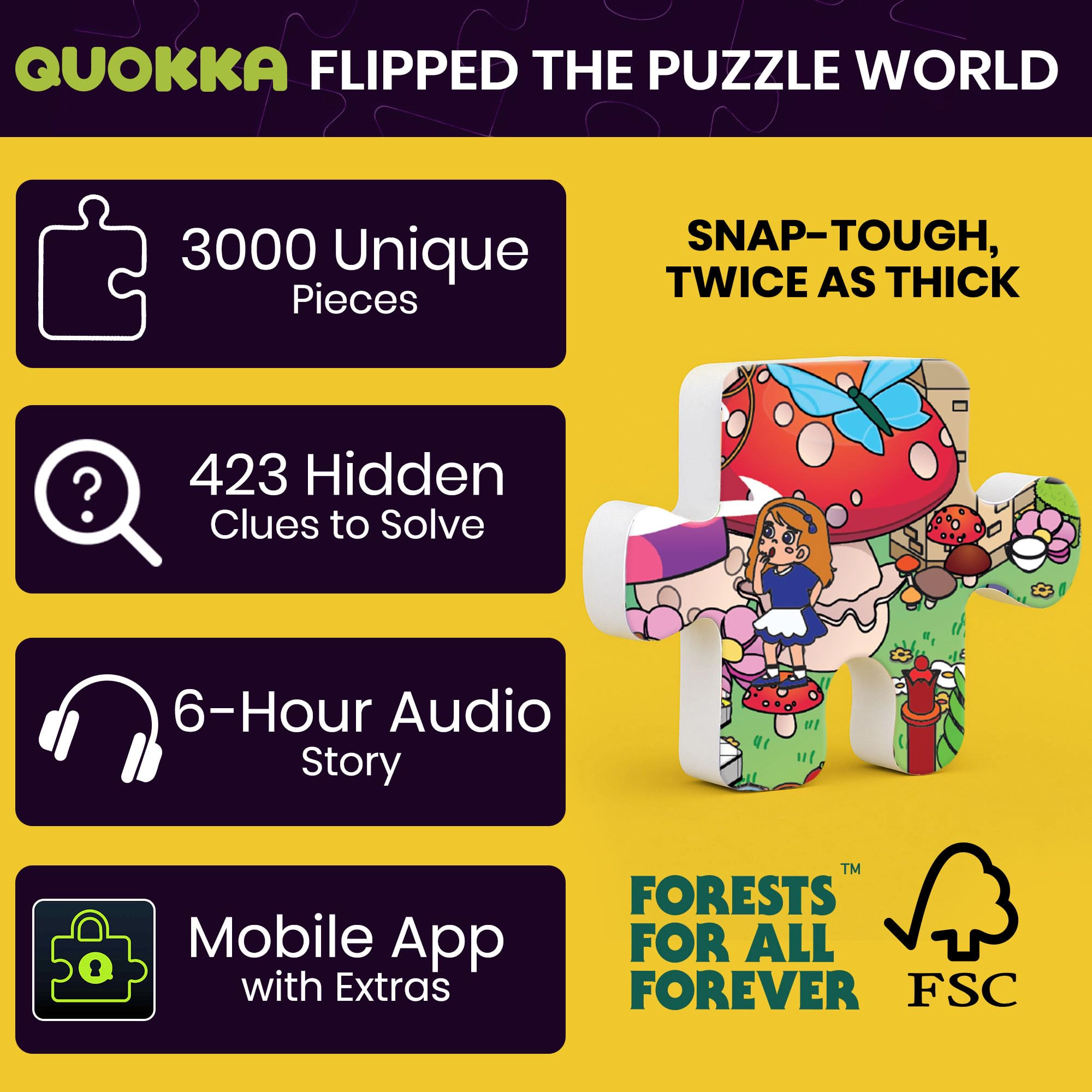 QUOKKA 1000-Piece Jigsaw Puzzle Set for Adults, 3-Pack, Fairy Tale Collection with Hidden Challenges & Audio Stories