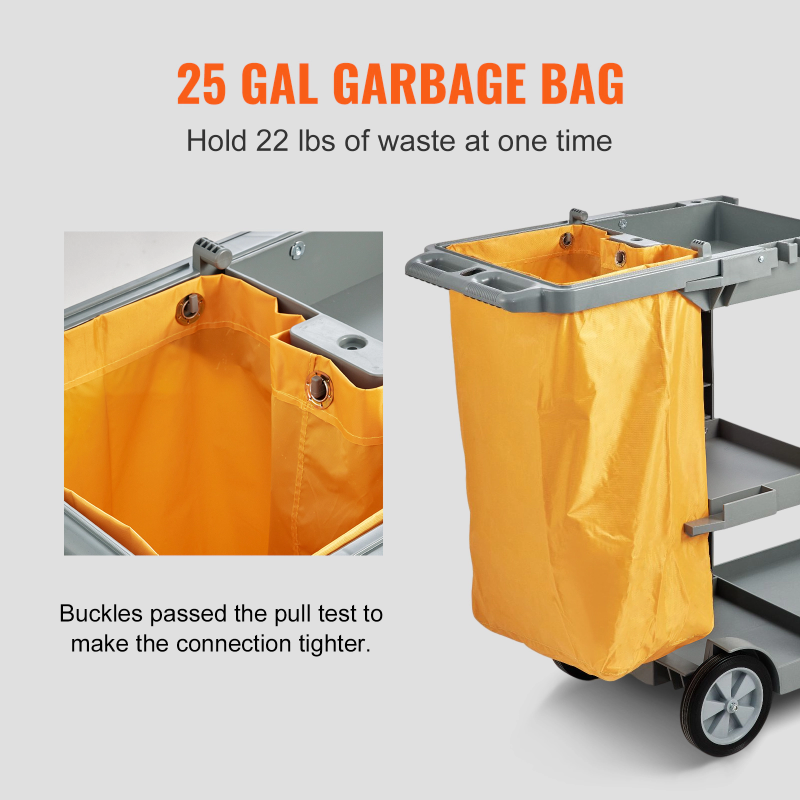 HONGGE Cleaning Cart 3-Shelf Commercial Janitorial Cart 200 lbs Capacity Plastic Housekeeping Cart with 25 Gallon PVC