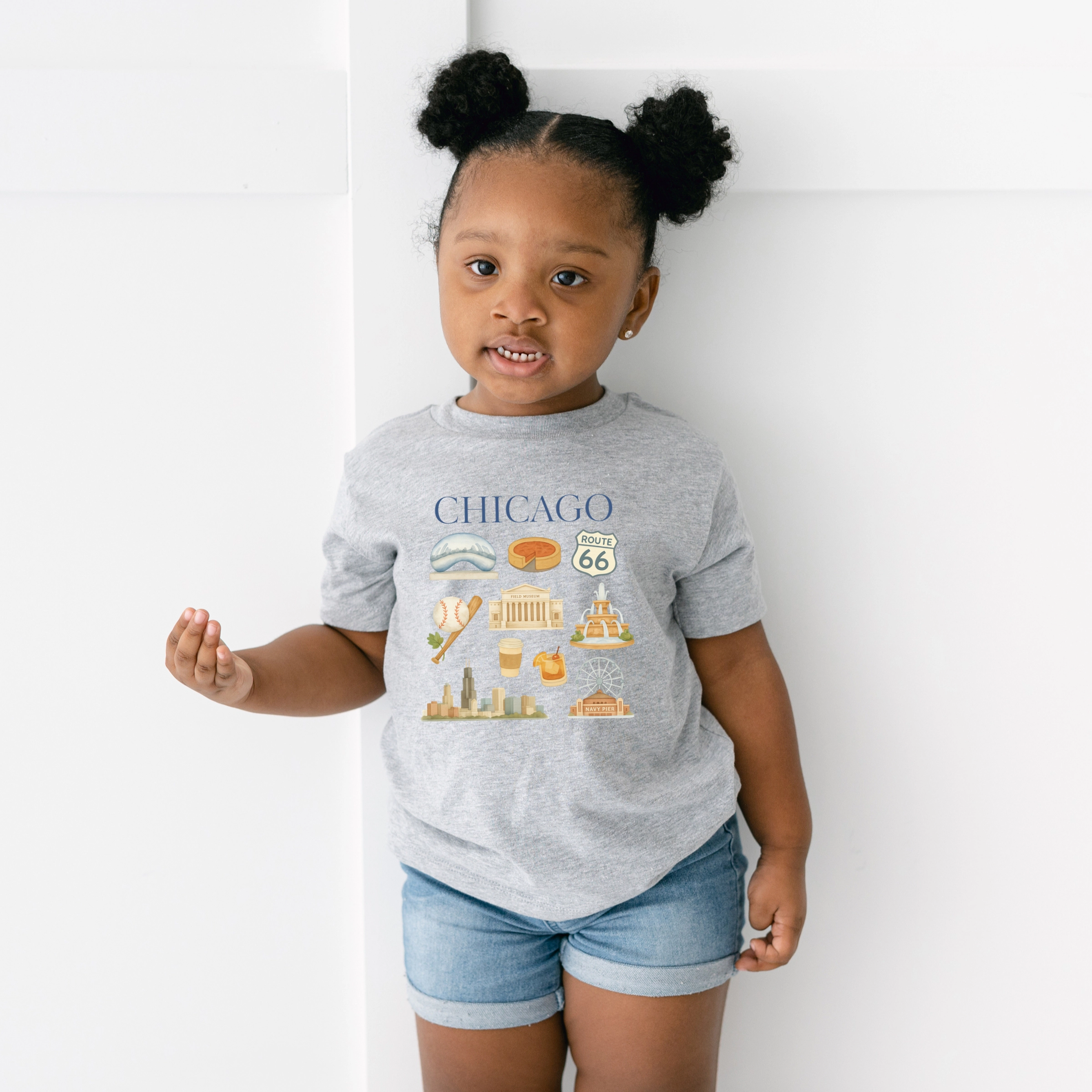 The Juniper Shop - Toddler Short Sleeve Graphic T-Shirt Chicago Watercolor Collage