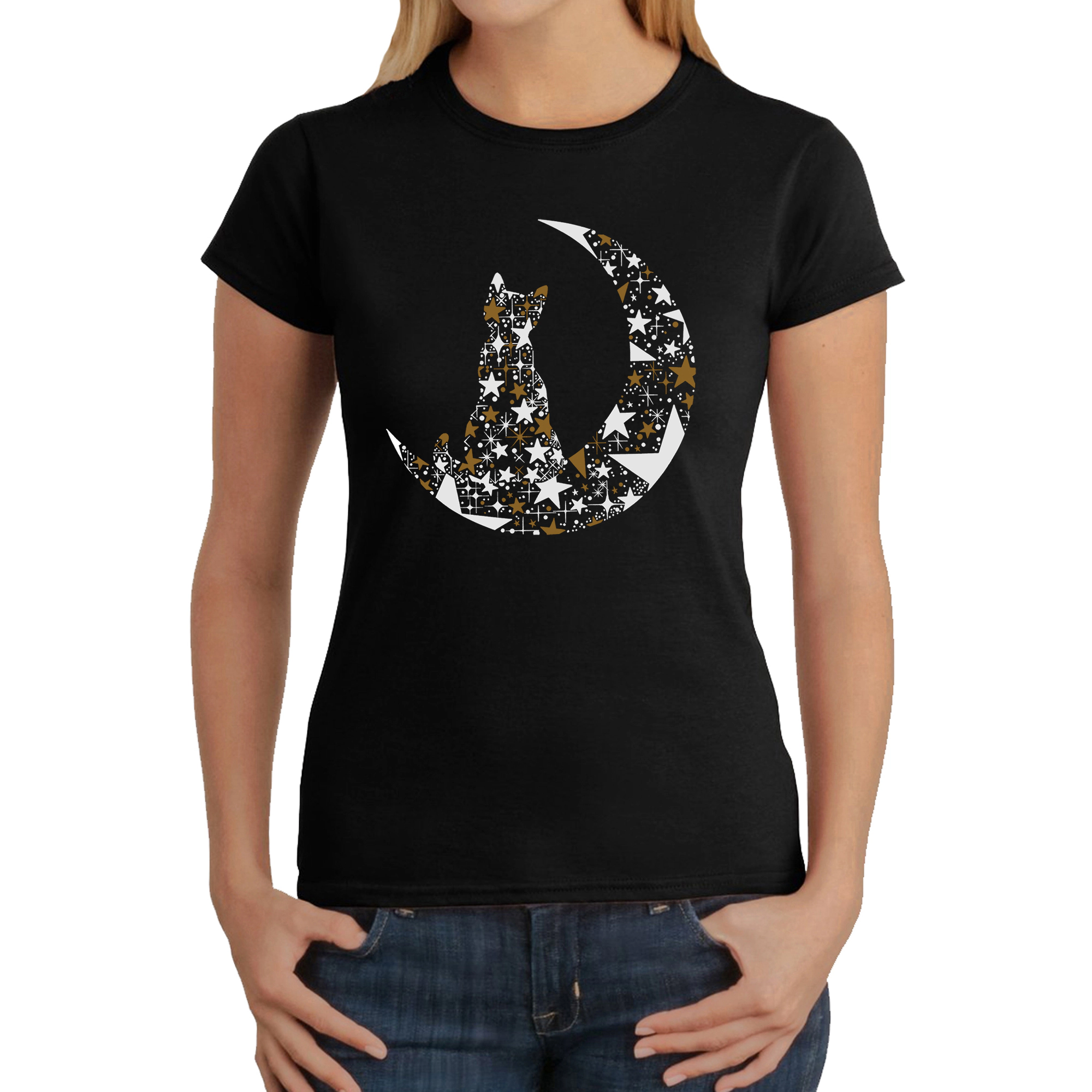 LA Pop Art Women's Word T-Shirt - Cat Sitting On Moon