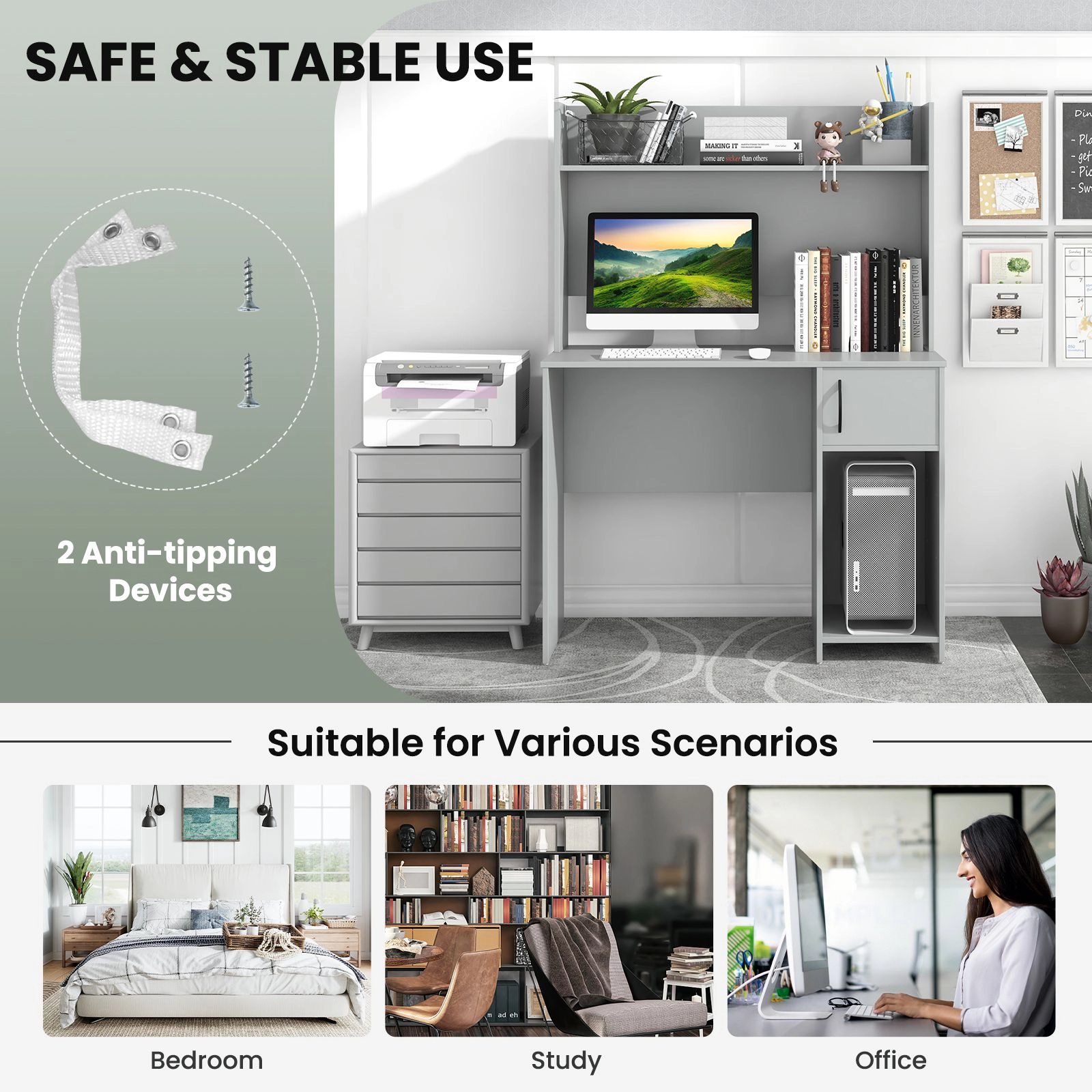 SlickBlue 41.5 Inch Computer Desk With Storage Cabinet & Shelves