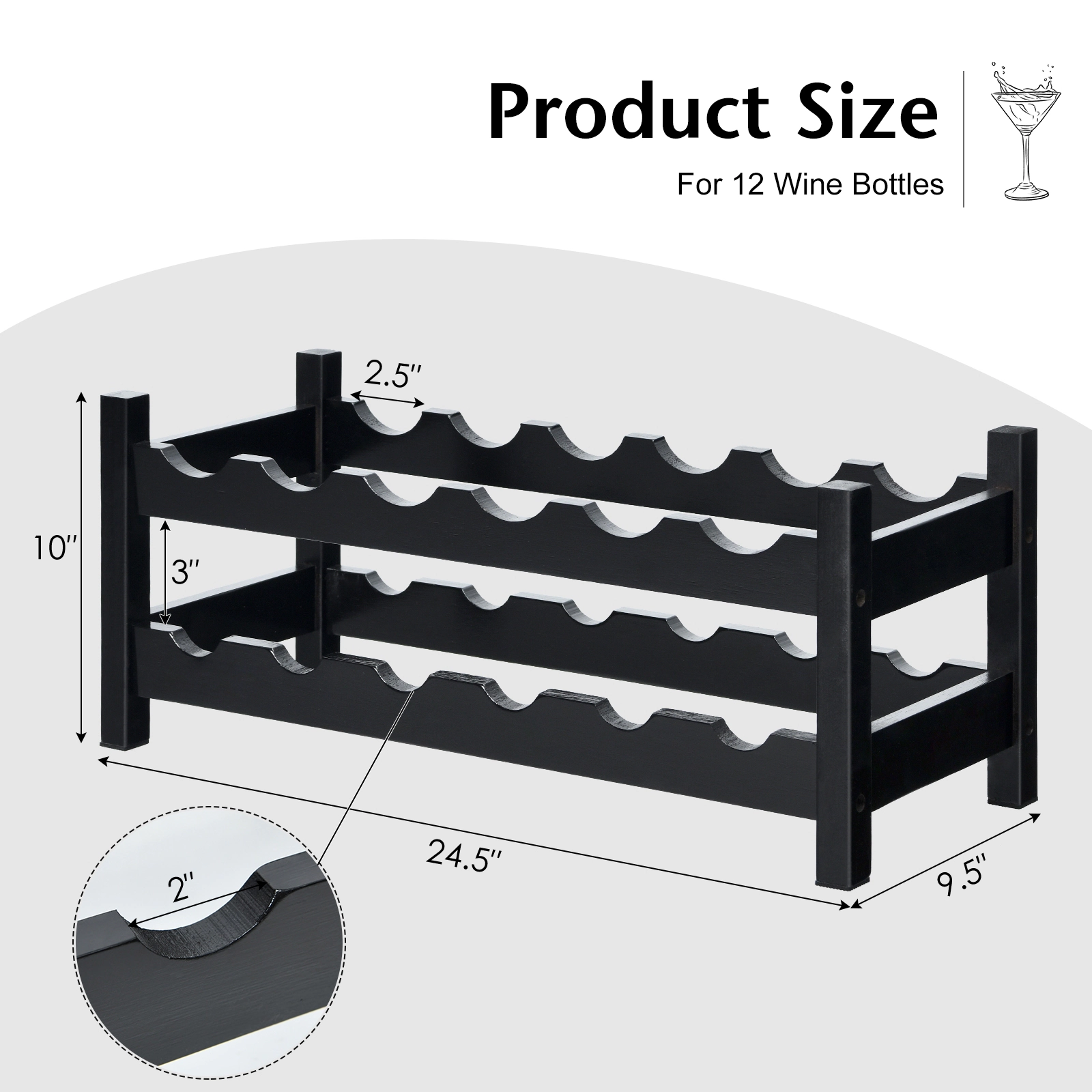 SUGIFT 2-Tier 12-Bottle Bamboo Storage Shelf Wine Rack 23.5 x 9.5 x 10 in Brown Natural Finish