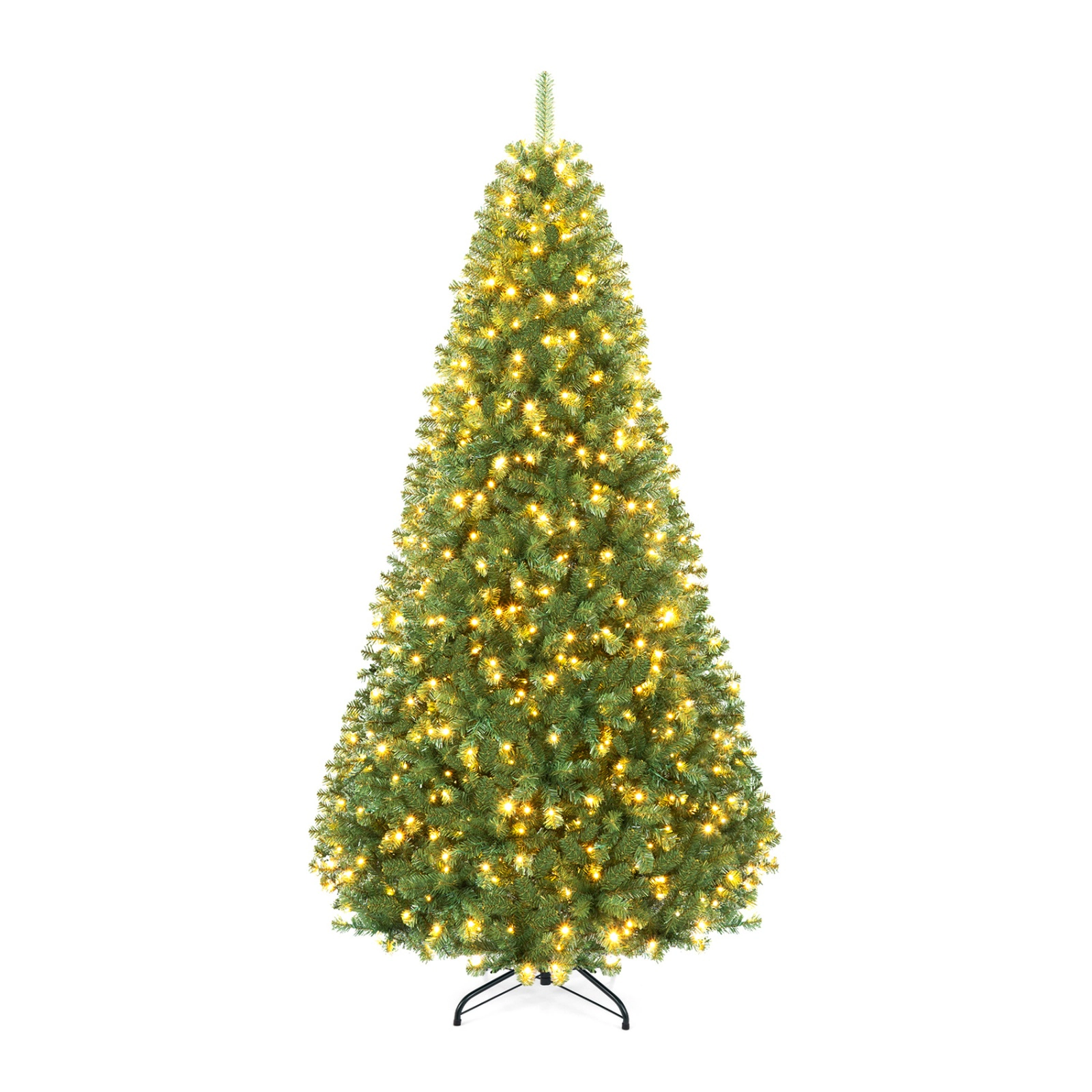 SUGIFT 8-ft Green Pre-Lit Artificial Christmas Tree with 600 LED Lights 4 Brightness Levels and 1605 Tips