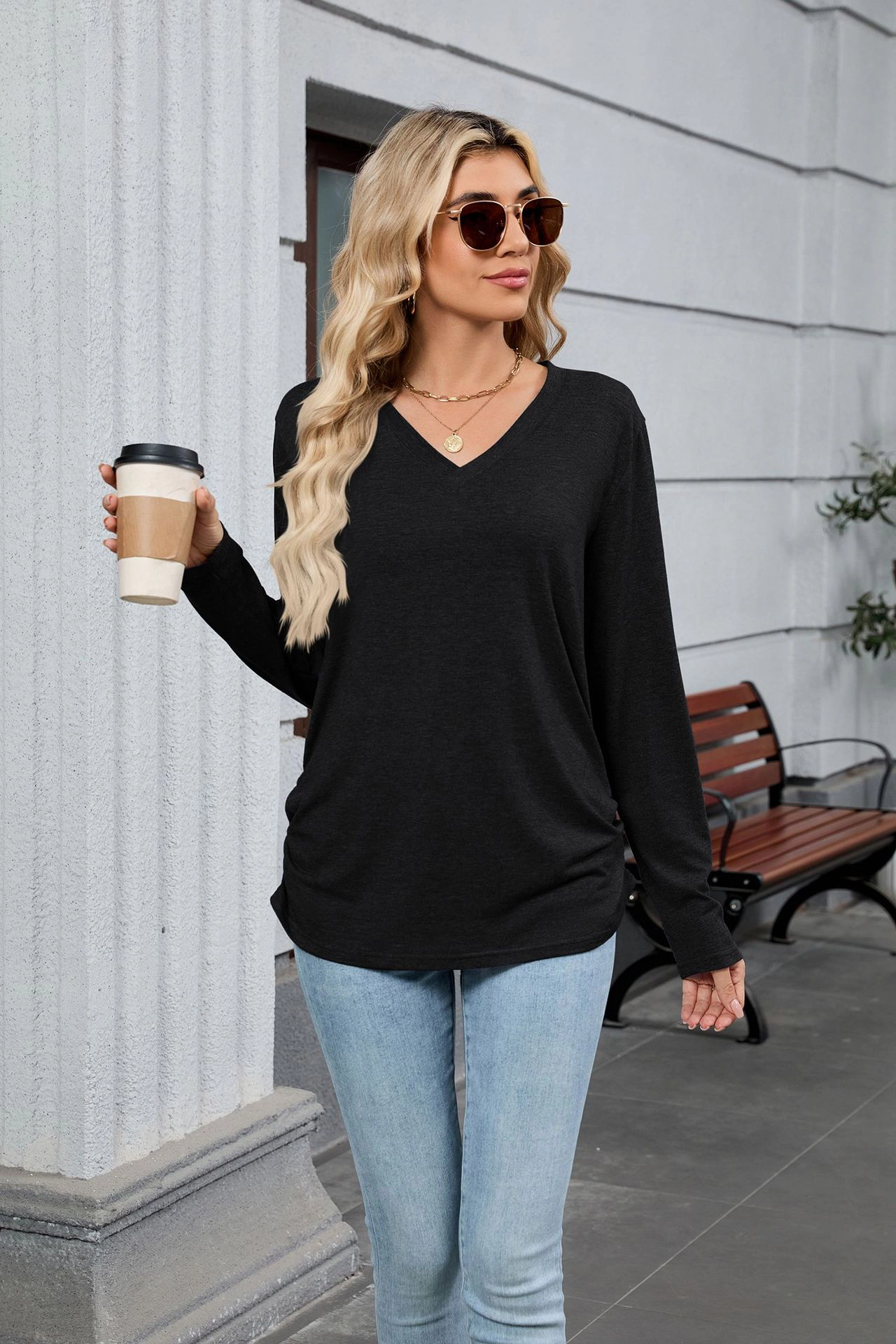 Enchanted Funland Women's V Neck Long Sleeve Lightweight Loose Fit Tunic Shirt