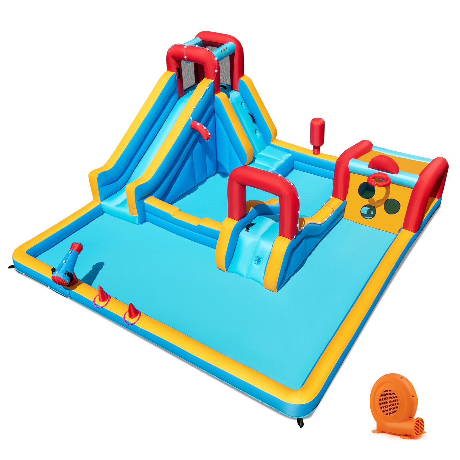 SUGIFT Kids Multicolor 9-in-1 Water Slide Park with Climbing Wall and 750W Blower 177-in W 330-lb Total Capacity