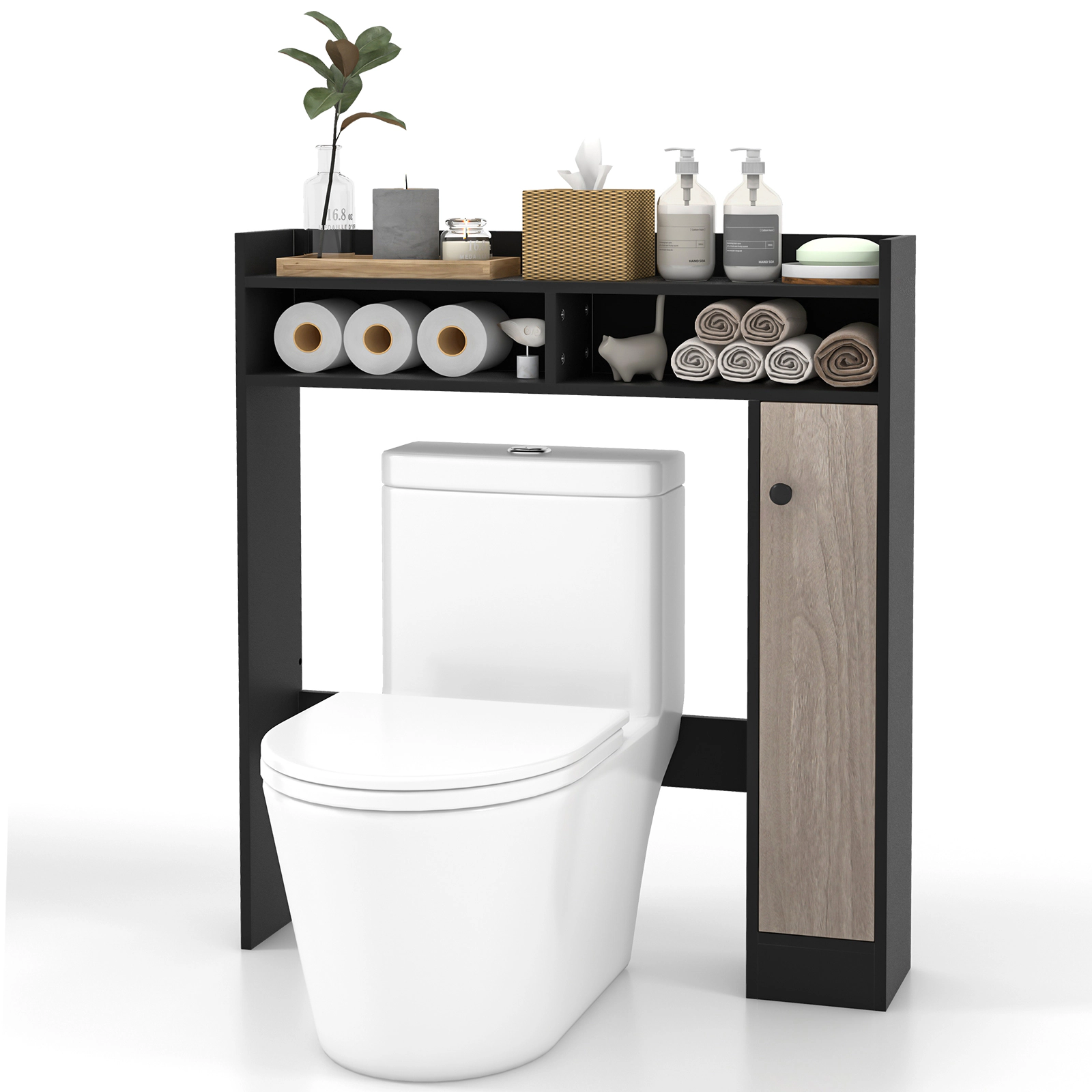 SUGIFT Over the Toilet Storage Organizer Black with Adjustable Bottom Bar and Cabinet
